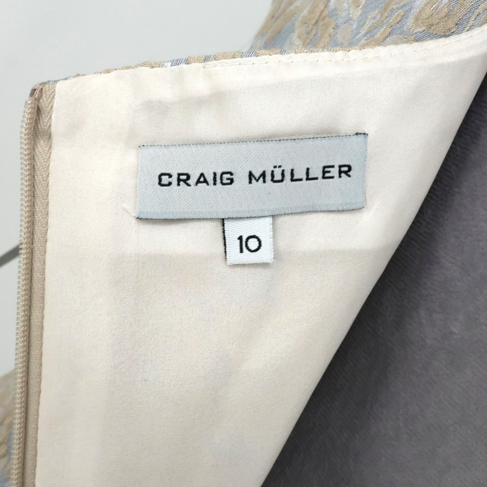 Craig Muller Dress Womens 10 Gray Beige Sheath Square Neck Silk Lined Party New