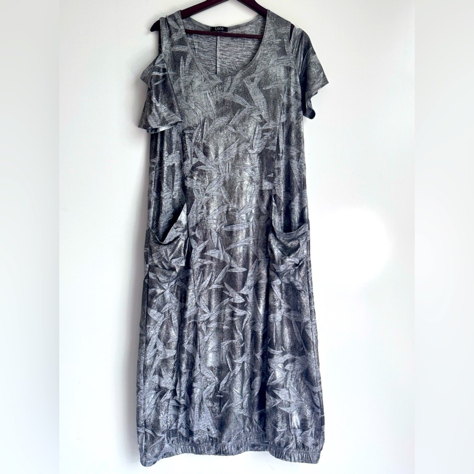 LACE Lagenlook Minimalist Gray Dress Size XL French Canada Cut Out Texture