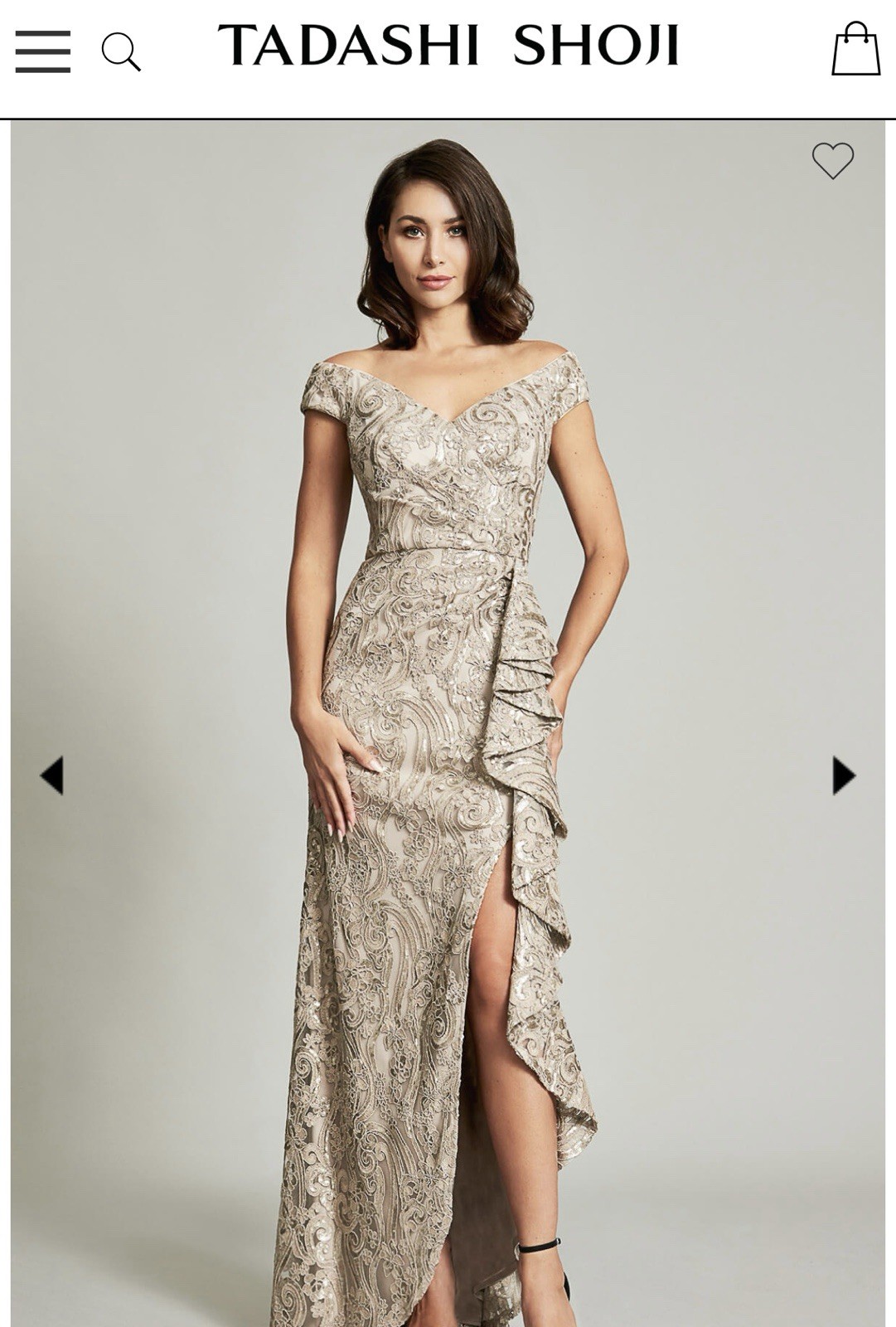 Tadashi Shoji Audre Metallic Taupe Gown With Ruching 14Q Seller away 6/12-6/23
