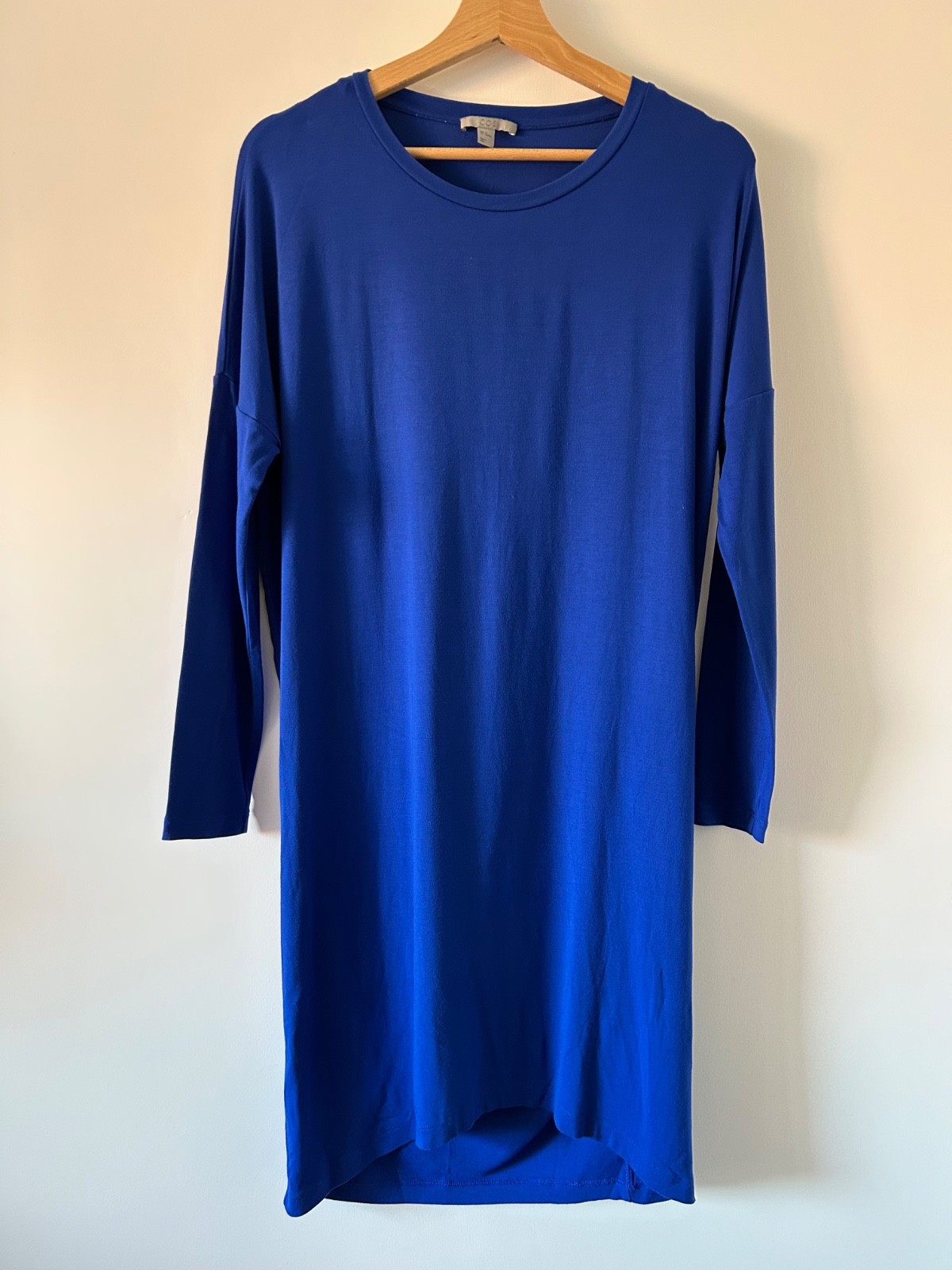 COS Dress Size XS. Cobalt Blue Stretch Silk Back Panel Long Sleeve Oversized VGC