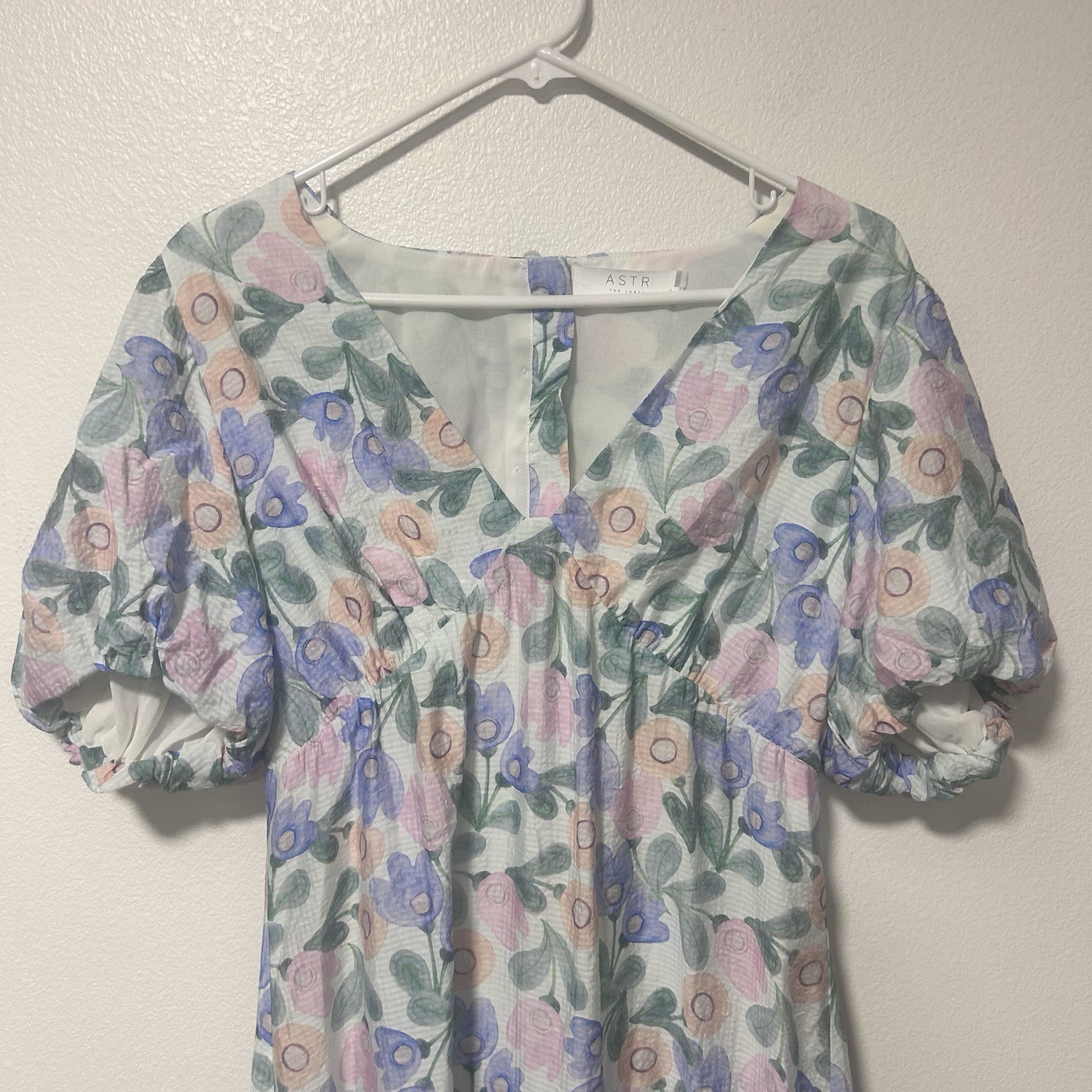ASTR The Label Dress Xl Floral Puff Sleeve Mini Cut Out