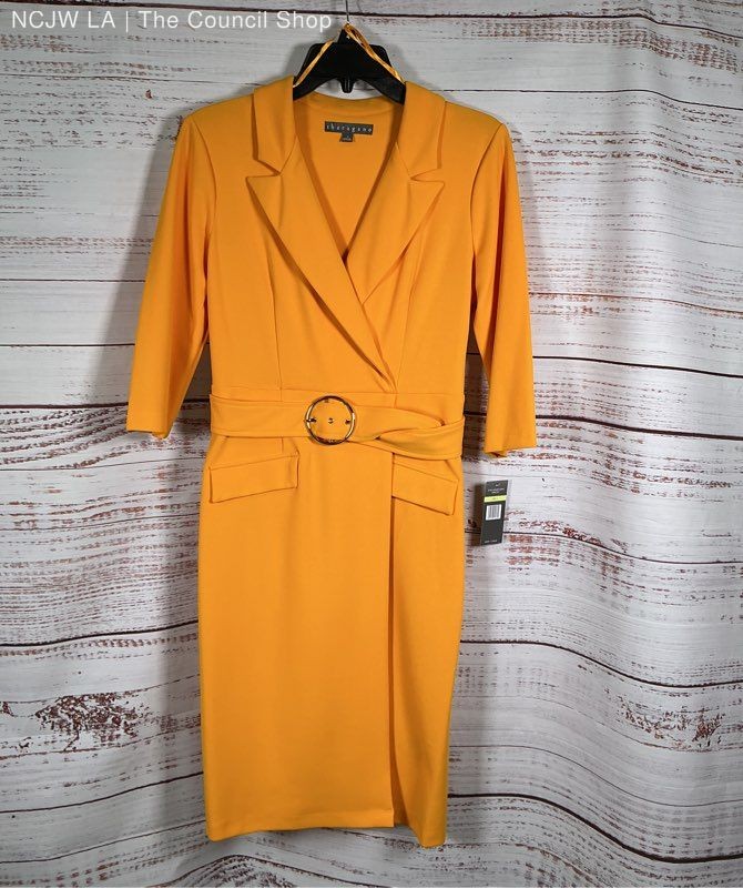 NWT Sharagano Apricot Notched Collar Crepe Blazer Dress Size 4 Retail $108