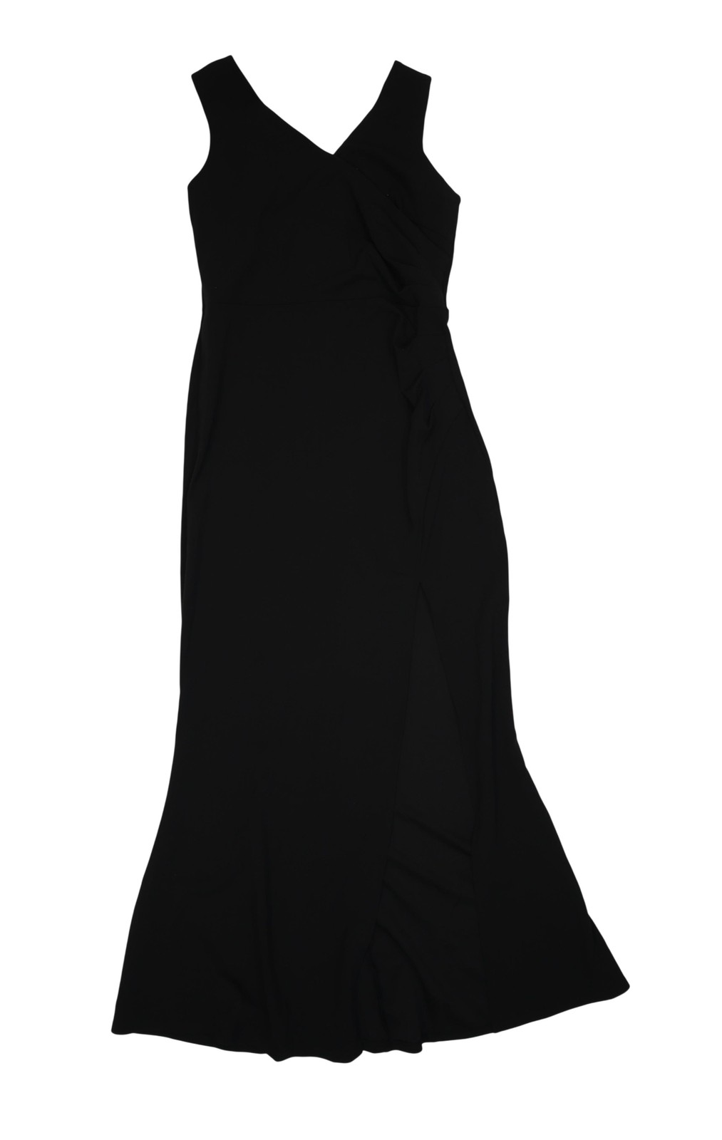 WOOSEA Dress Womens L Black Sleeveless V Neck Wrap Maxi Formal Party Gown