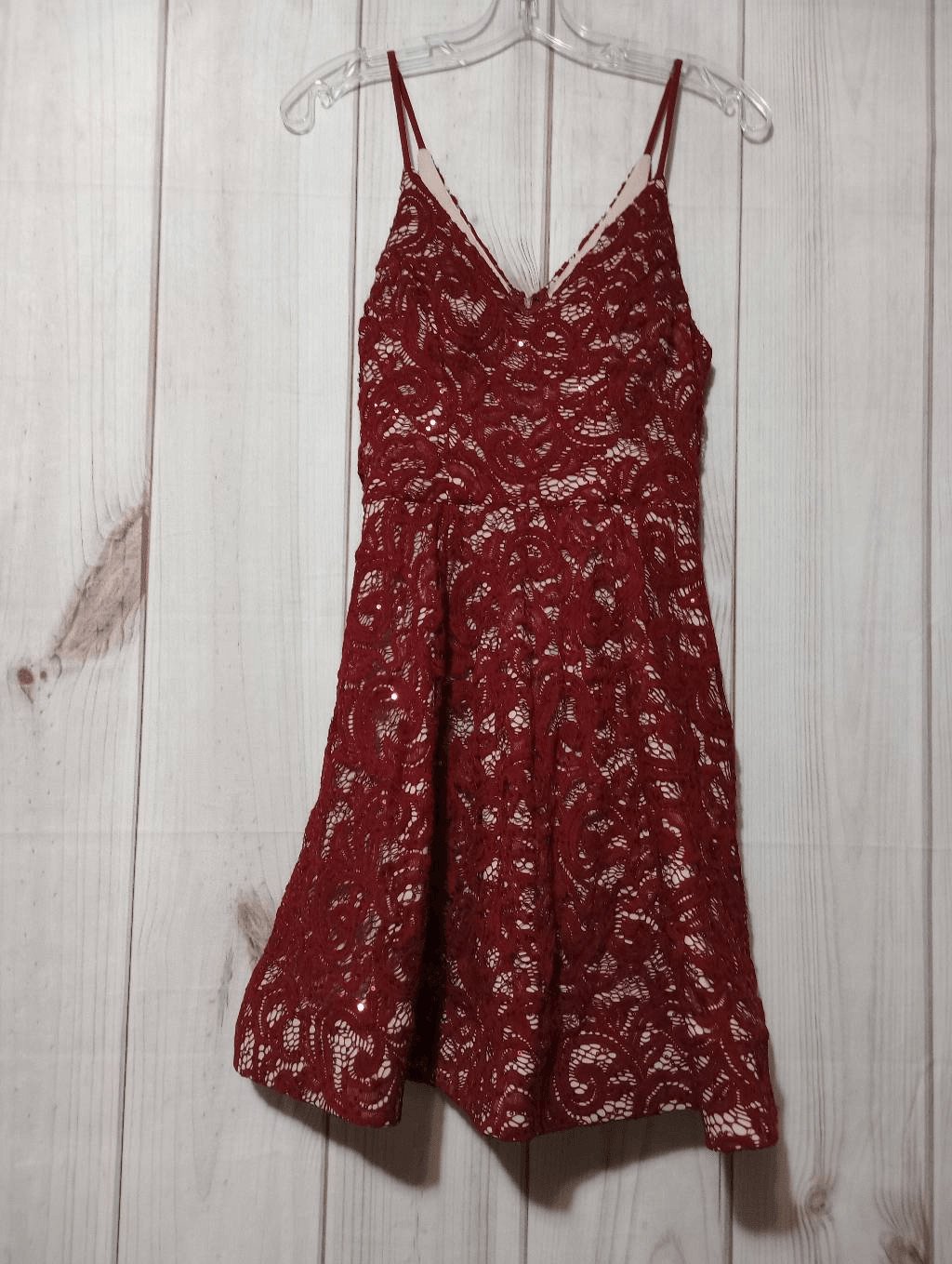 My Michelle Dress Junior 5 Red Spaghetti Strap Sequin Knee Length Y2K Self Bra