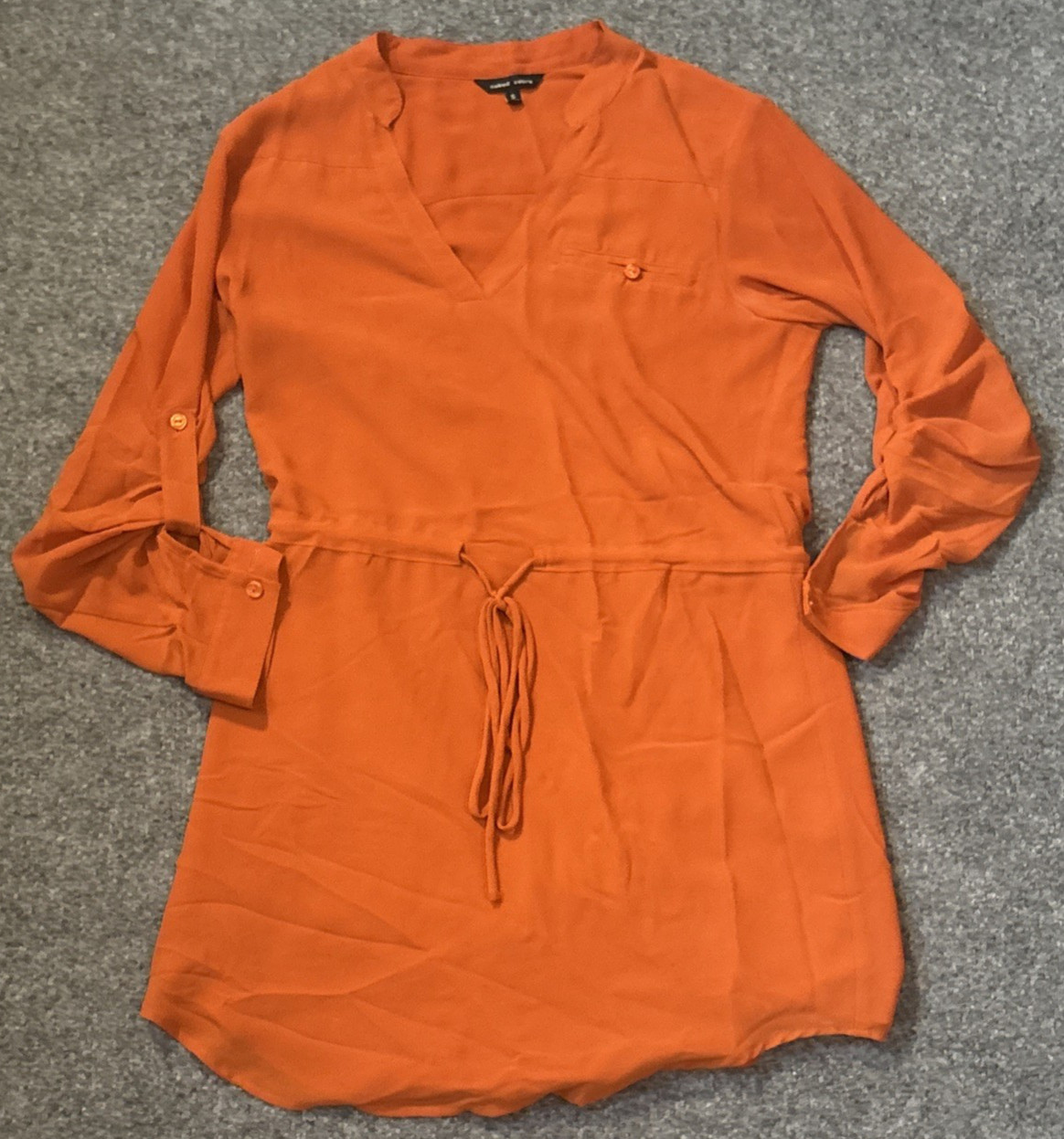 Naked Zebra Dress Women Small Orange Solid Lightweight Roll Tab Drawstring Waist