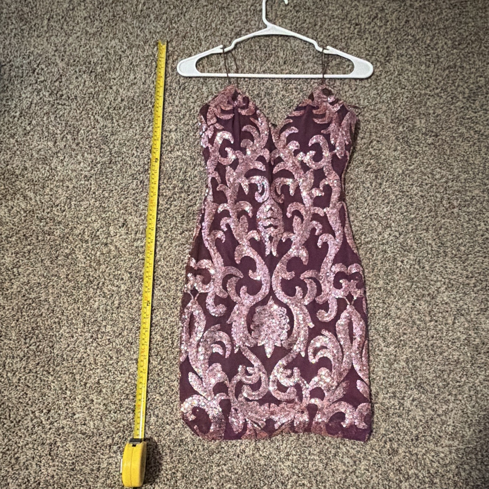 Windsor Purple Sequin Mesh V-Neck Strappy Mini Dress Women’s Size 2 MPN