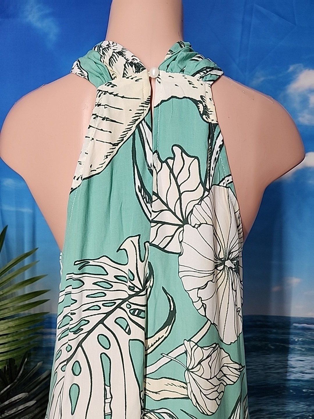 NWT CUPSHE Boho Knee (Aquamarine) Green White Yellow Floral Leaves Size Medium..