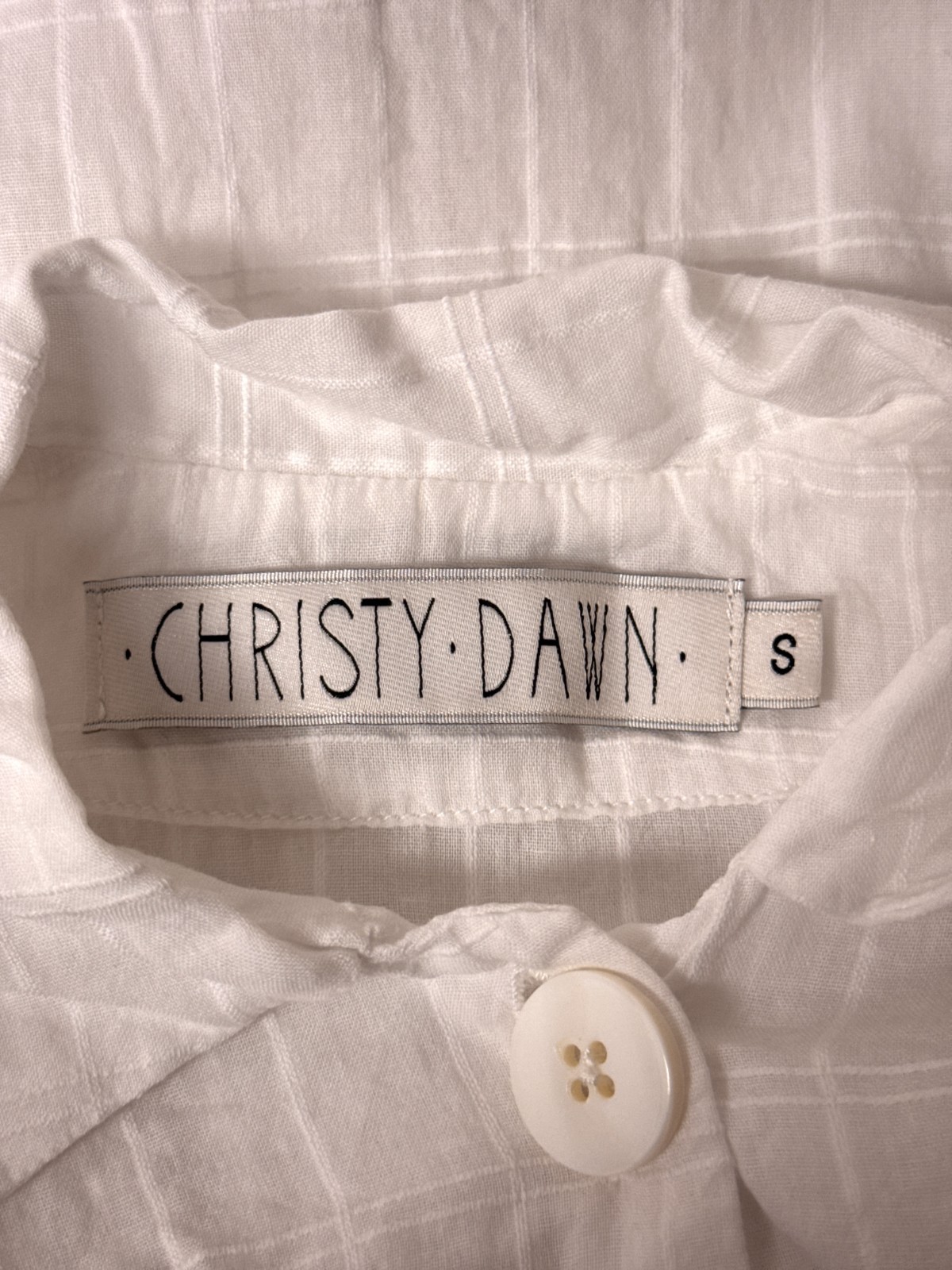 Christy Dawn Dress Small Womens White Windowpane Collar Lightweight Cotton Woven