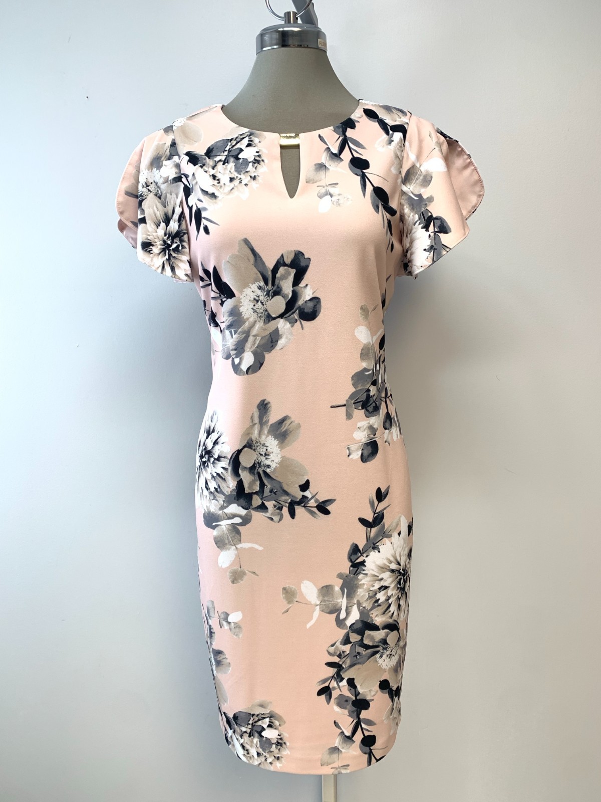 New Calvin Klein Elegant Blossom Floral Pink Sheath Keyhole Dress EZ Fit size 6