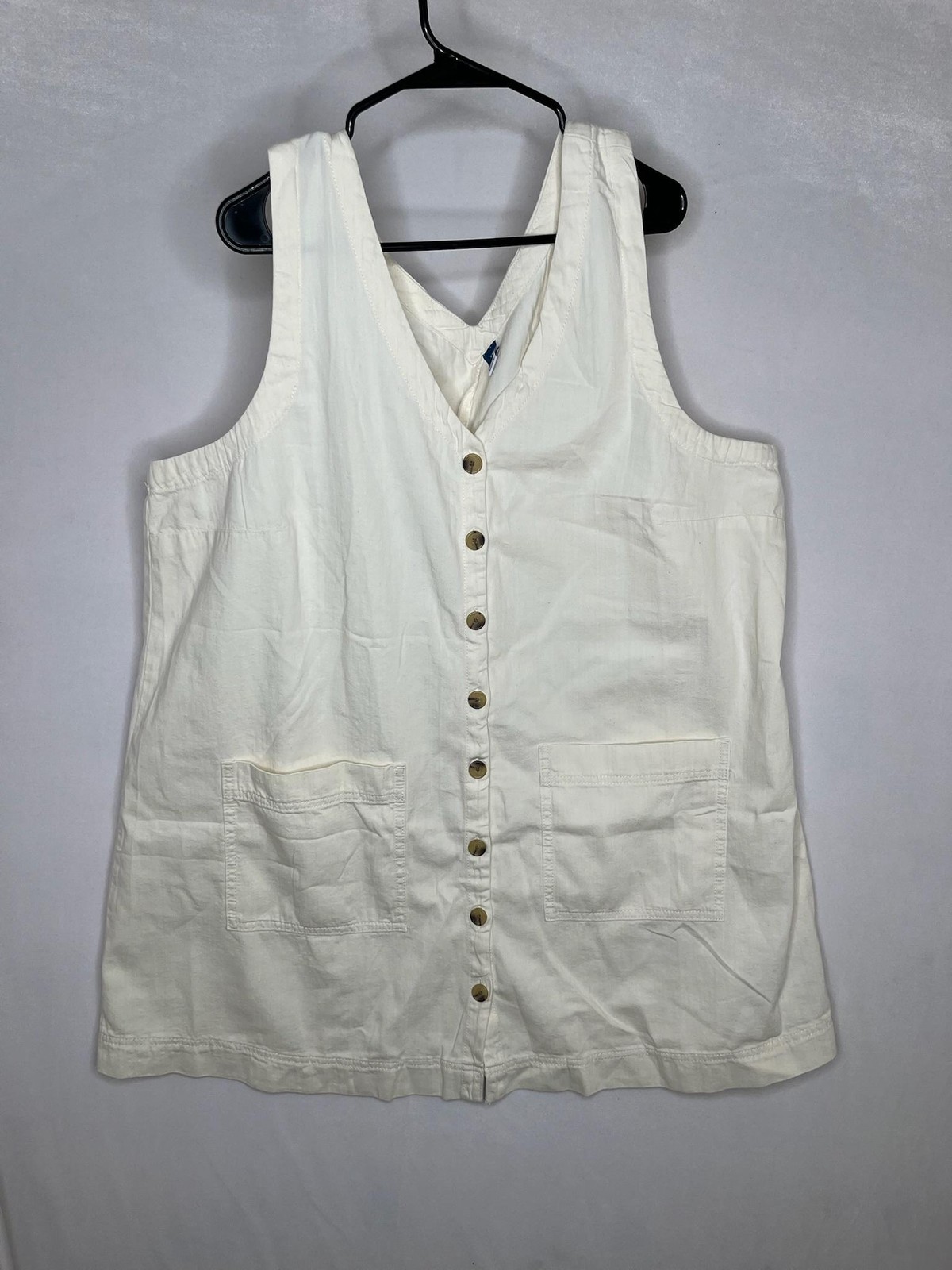 Old Navy Dress Womens XXL White Button Front Tank Shift Pockets Cotton NEW