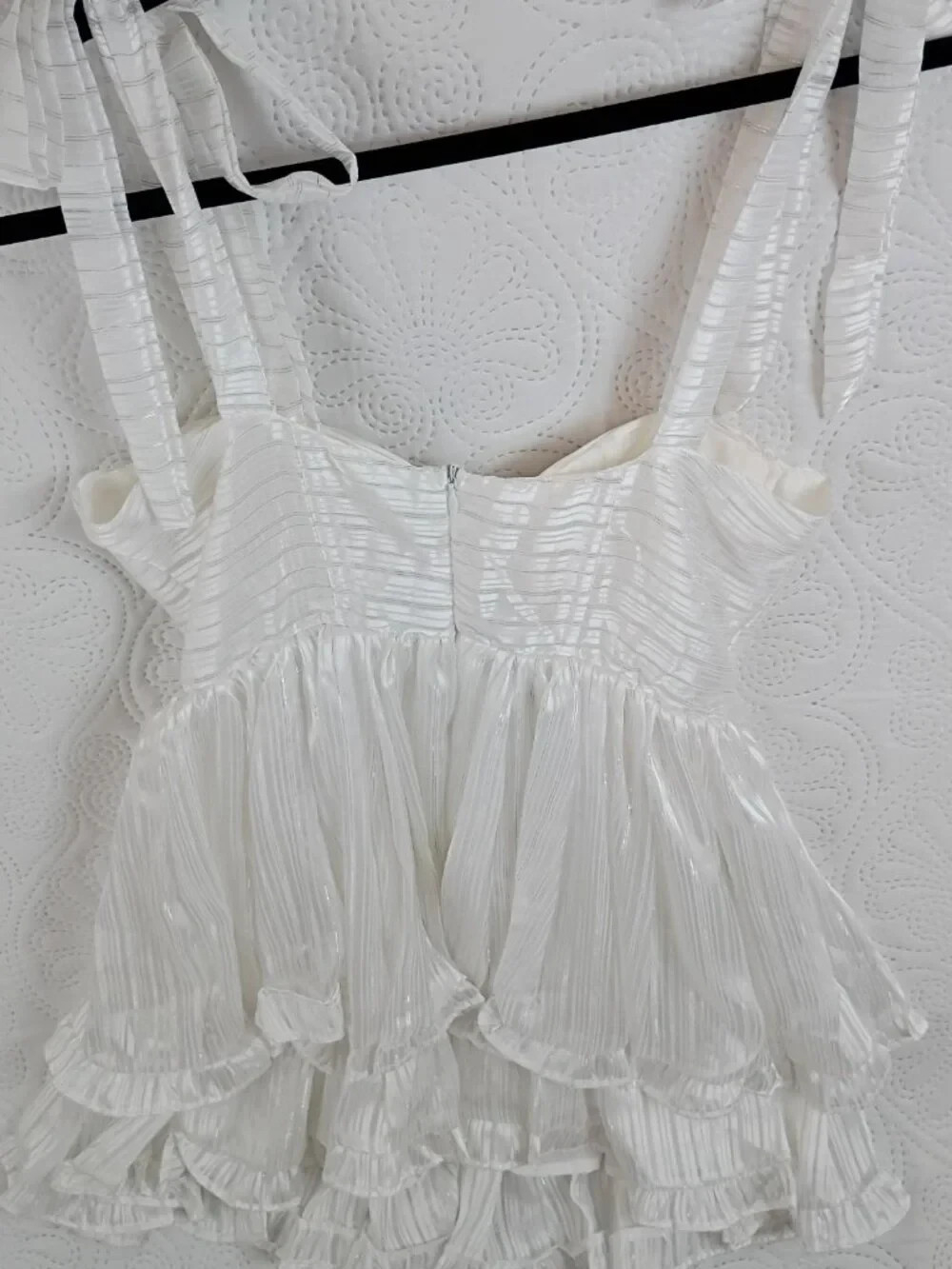 NWOT White Shimmer Tiered Ruffle Mini Dress | Size S | Boutique Style