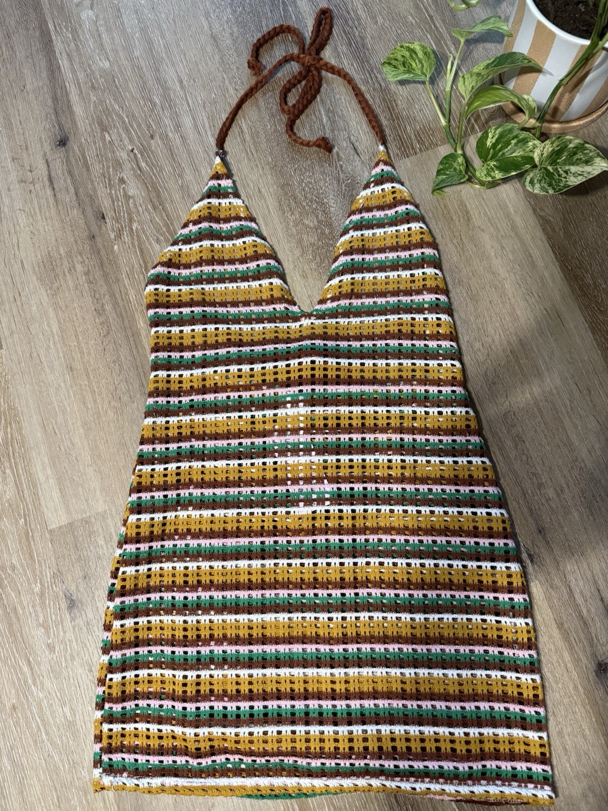 Wild Fable Striped Multicolor Knit Halter Tie-Back Womens Swimsuit Cover Size S