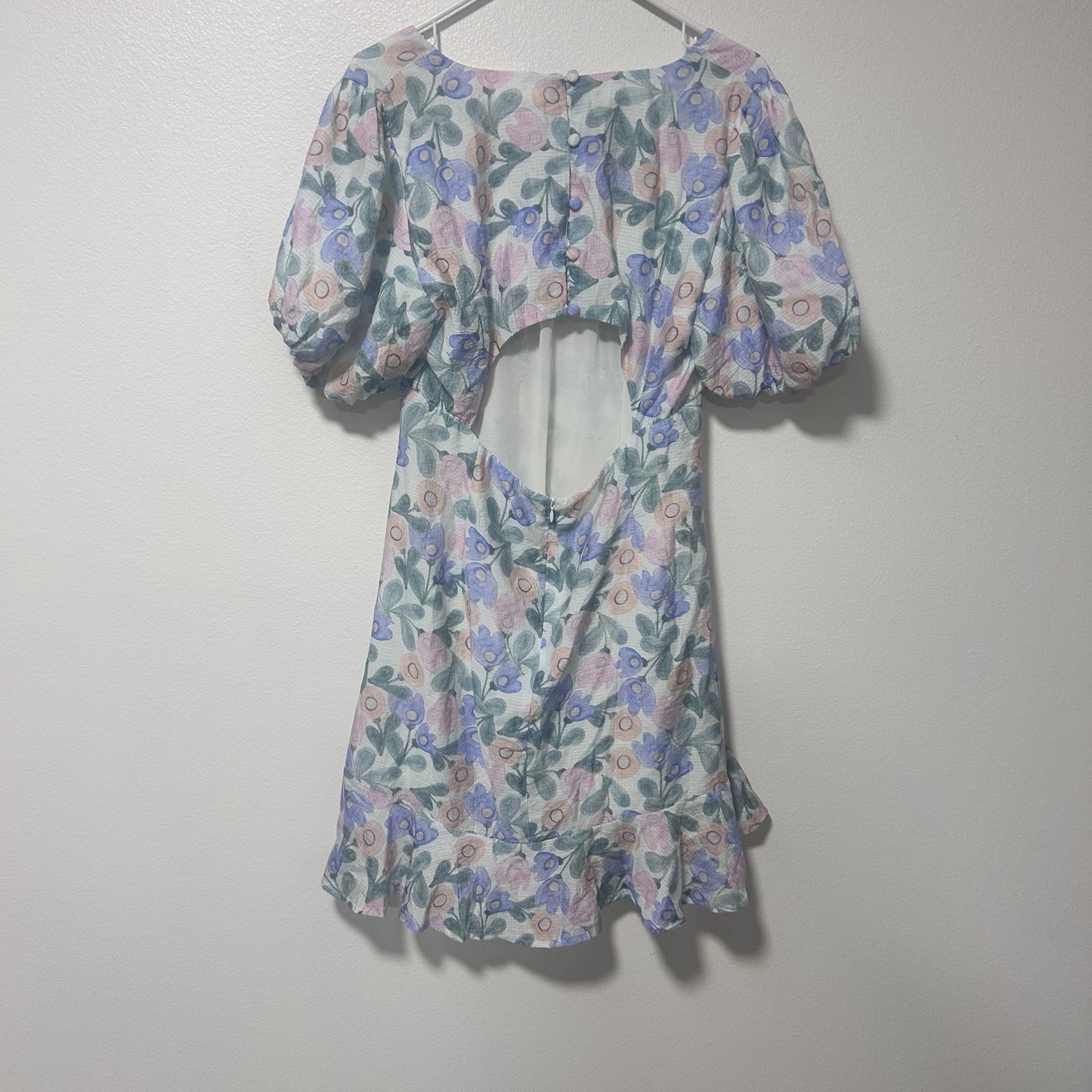 ASTR The Label Dress Xl Floral Puff Sleeve Mini Cut Out