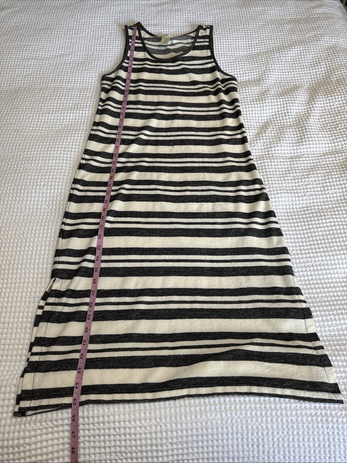 Matty M Tank Dress Womens S Black Ivory Striped Sleeveless Knit Casual Midi EUC