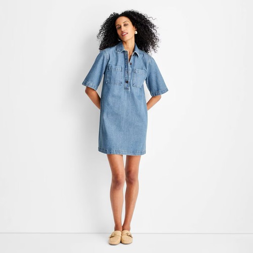 Women’s Denim Mini Shirtdress – Future Collective Medium Wash Small
