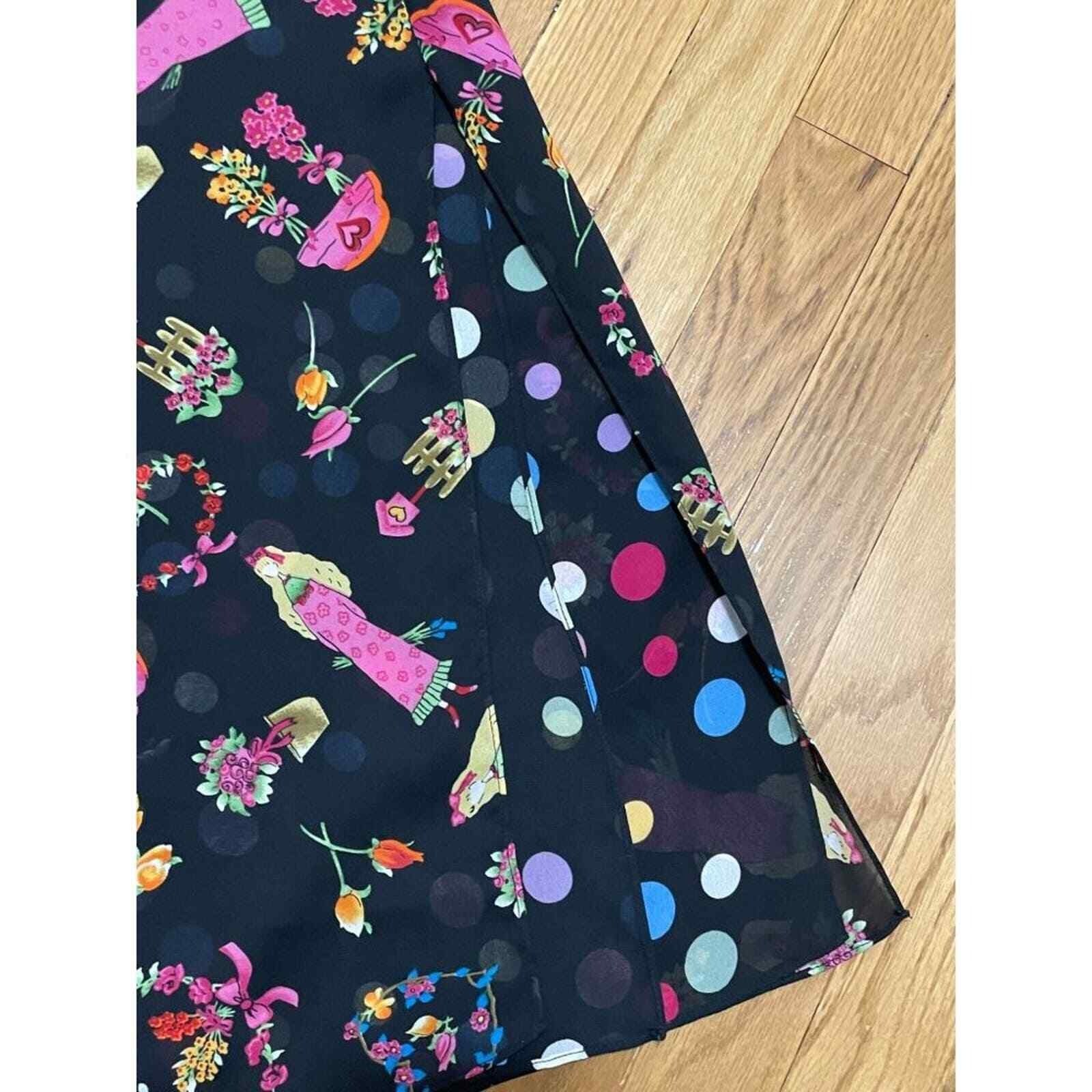 Novelty Print Vtg Reversible Maxi Shift Dress Sleeveless Black Floral & Polkadot