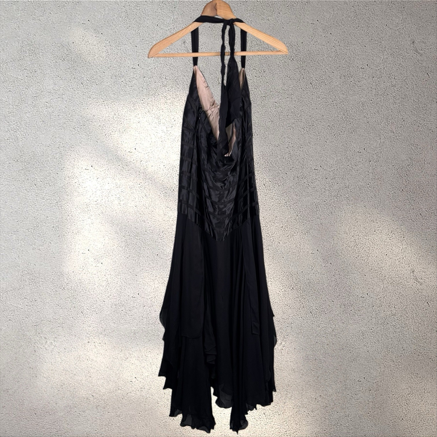 Vtg BCBG Maxazria Silk Maxi Dress Size 8 Whimsigoth Fairy Y2K Asymmetric Halter