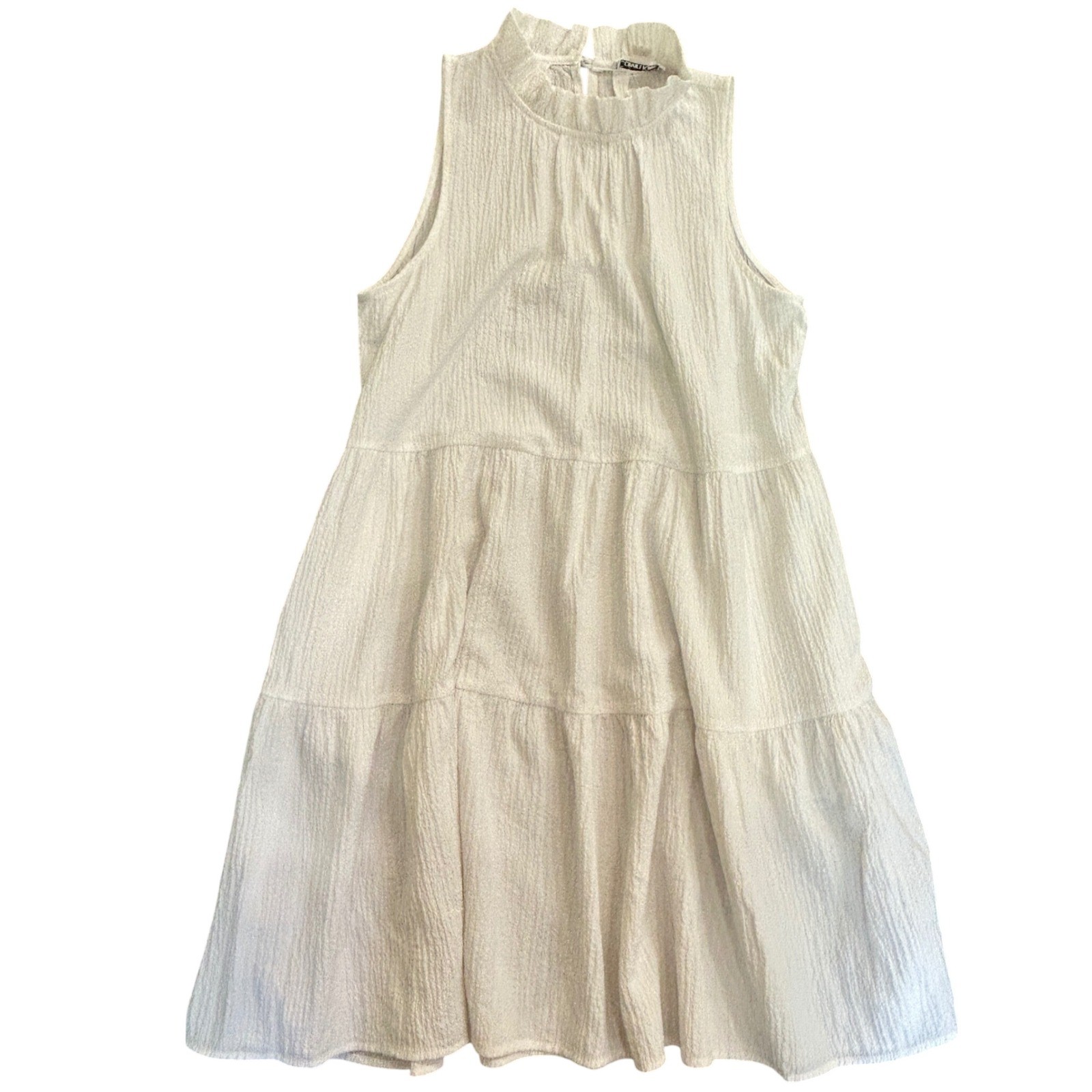 Calvin Klein Womens White Crinkle Tiered Mock Neck Sleeveless Mini Dress Size 6