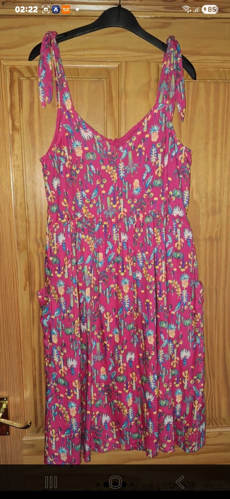 TU magenta strappy Sundress,pineapple pattern.cotton lining,button thru.sz 14.TU