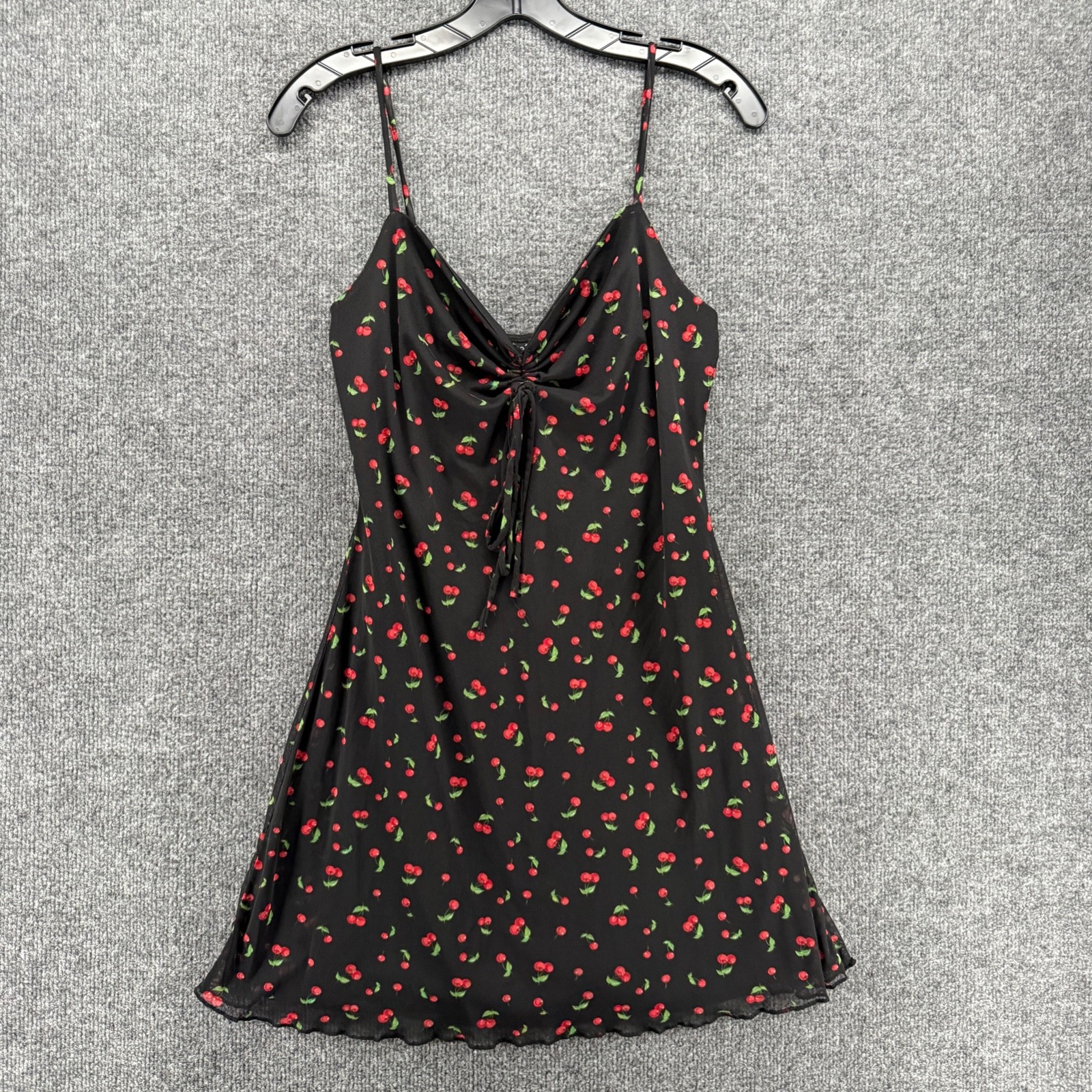 Vintage Rue21 Dress Womens M Black Cherry Print Cami Slip Romantic Coquette Mini