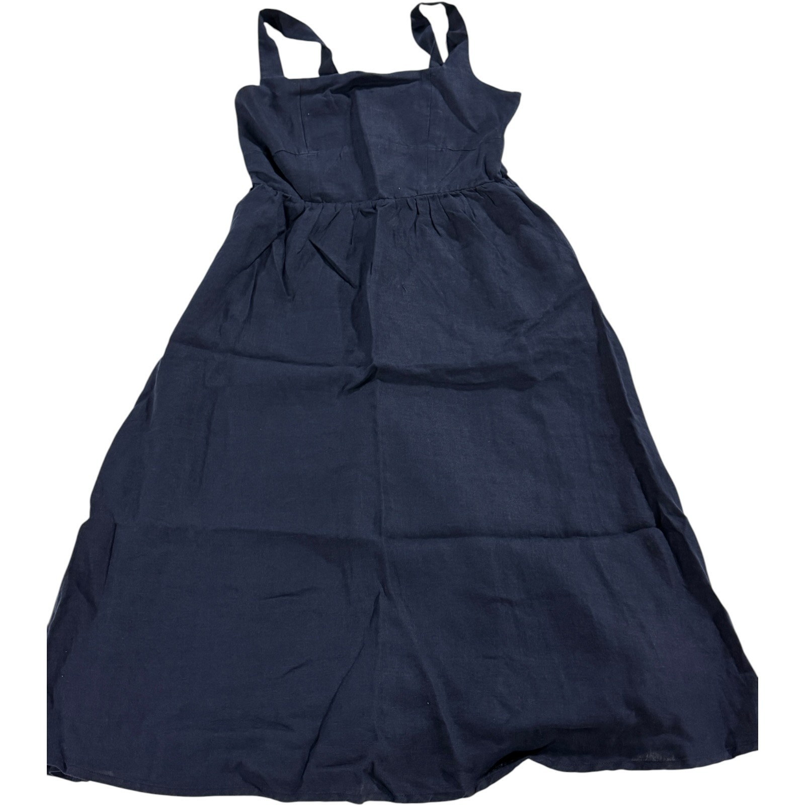 Quince 100% European Linen Fit Flare Midi Dress Deep Navy Women’s M