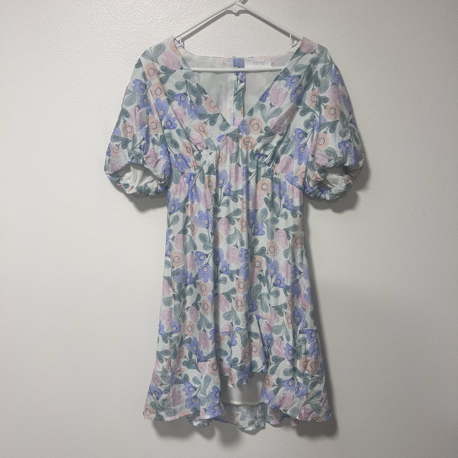 ASTR The Label Dress Xl Floral Puff Sleeve Mini Cut Out