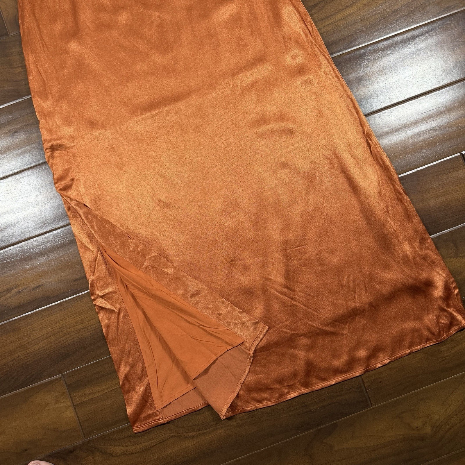 Dissh Women’s Size AU 10 / US 6 Orange Mia Strapless Satin Maxi Dress Side Slit