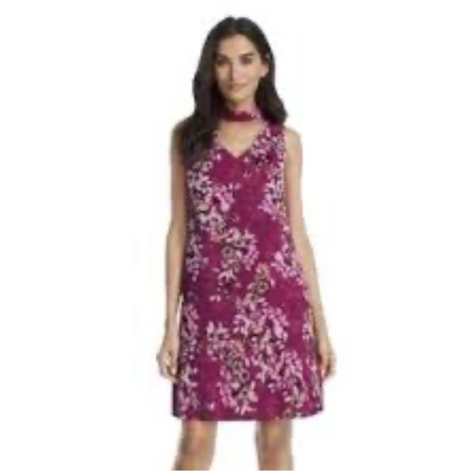 White House Black Market Fuchsia and Cream Floral Dress Size 2