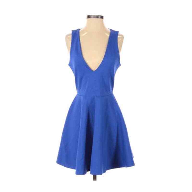 Lovers + Friends Dress Womens Medium Blue Sleeveless V-Neck Zip Back Mini