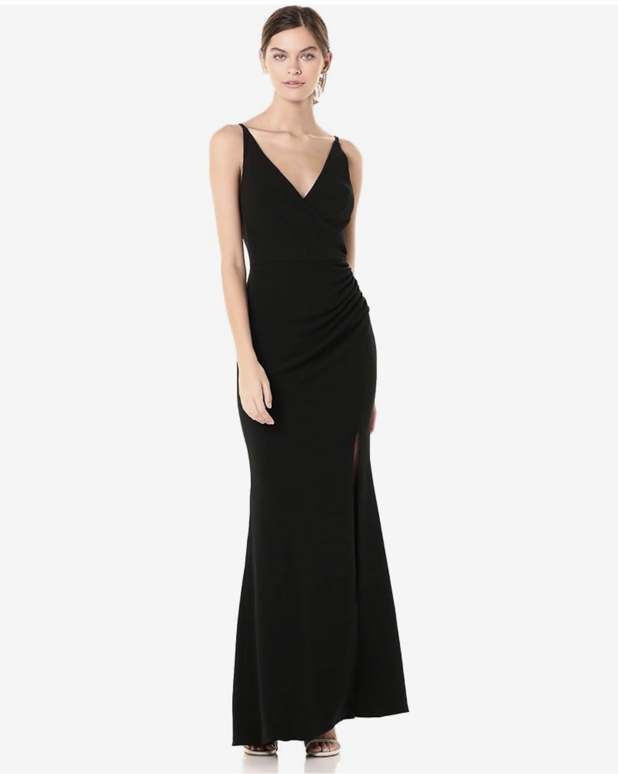 NWT Dress the Population Jordan Gown M Black Plunge Slit Formal Evening Dress