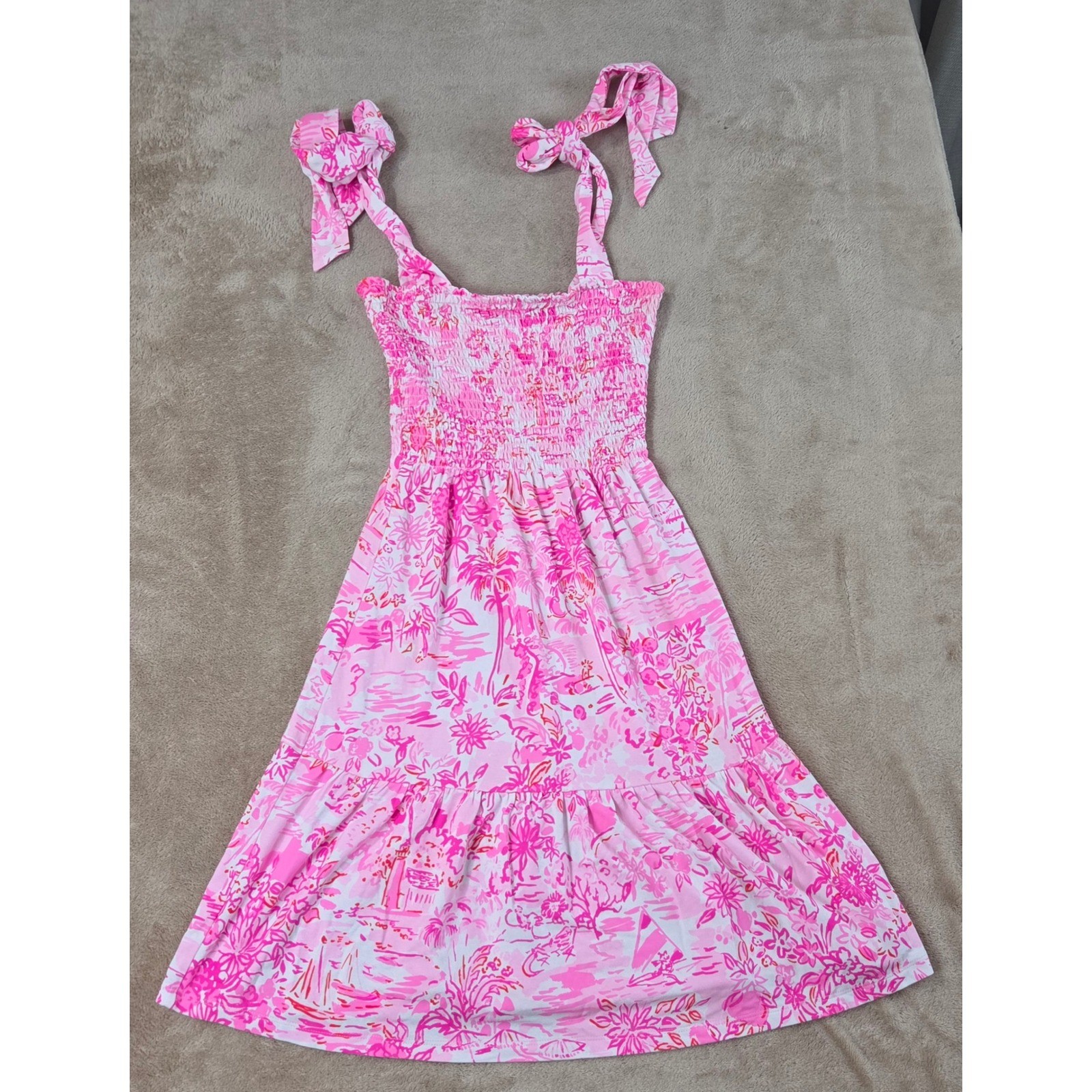 Lilly Pulitzer Mini Dress Women 2XS Pink Floral AOP Ribbed Cute adorable EUC