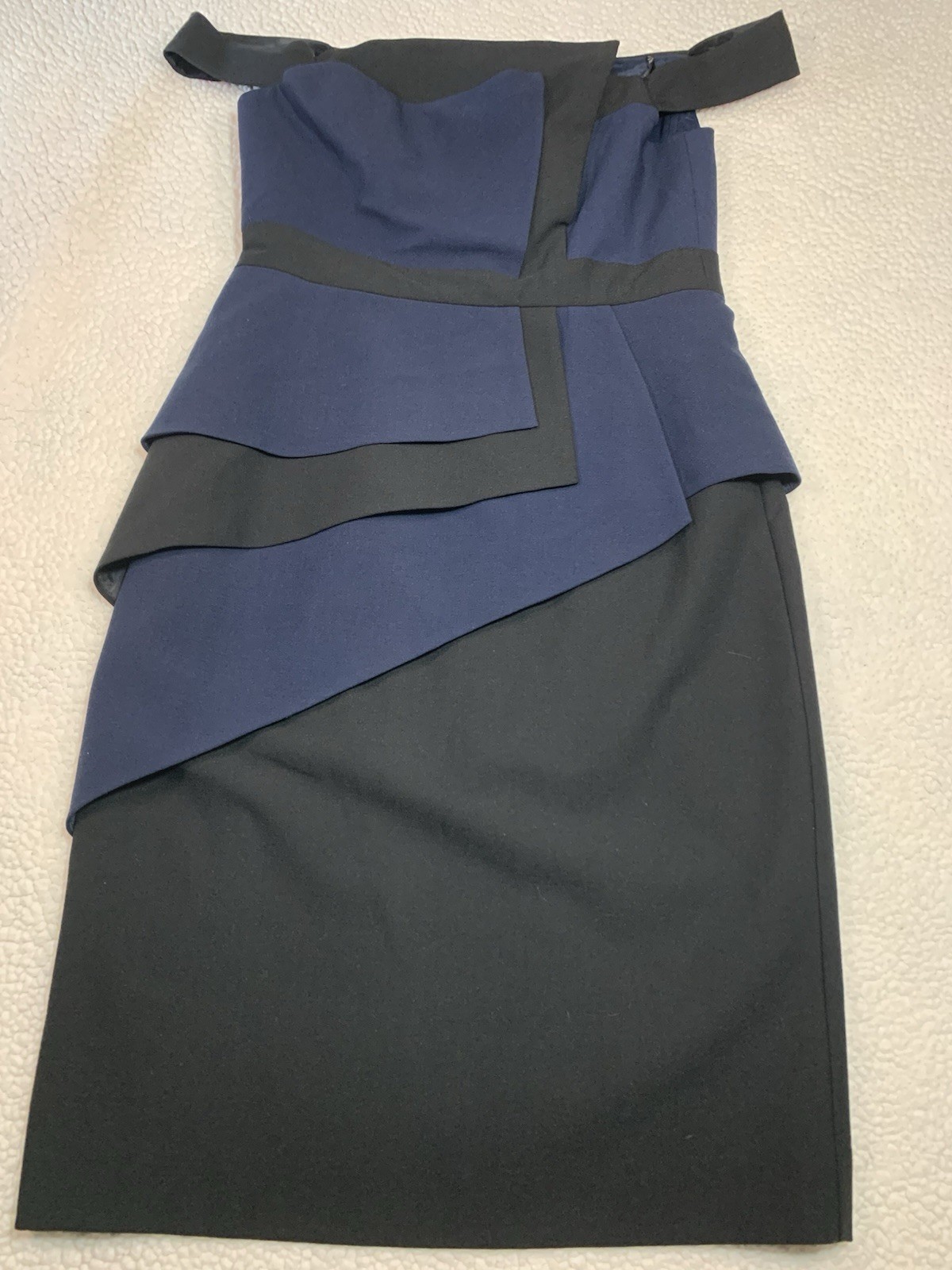 Black Halo Eve Strapless Colorblock Sheath Dress Knee Length Blue Black 12