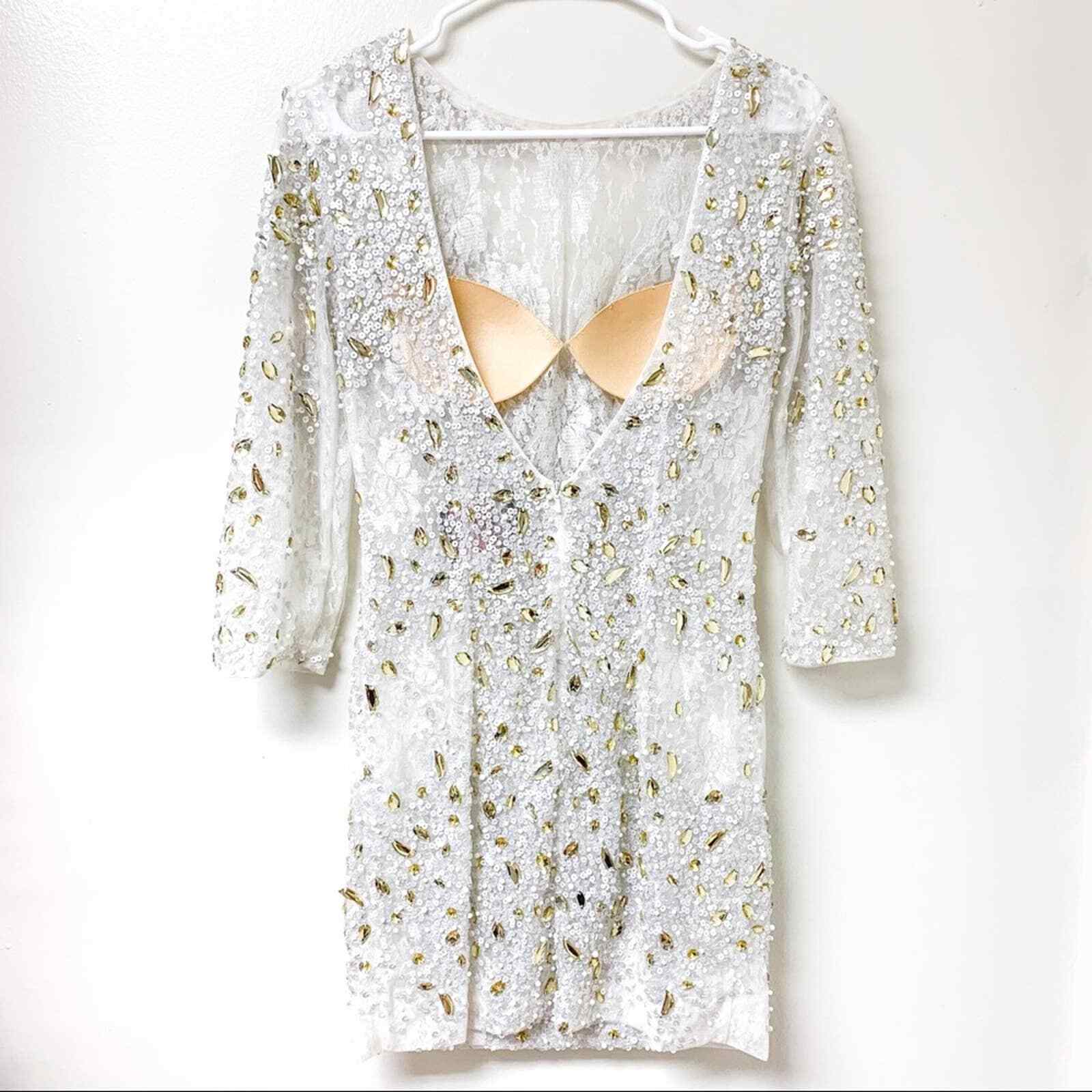 MacDouggal Sheer Unlined Sequined Embellished Mini Dress