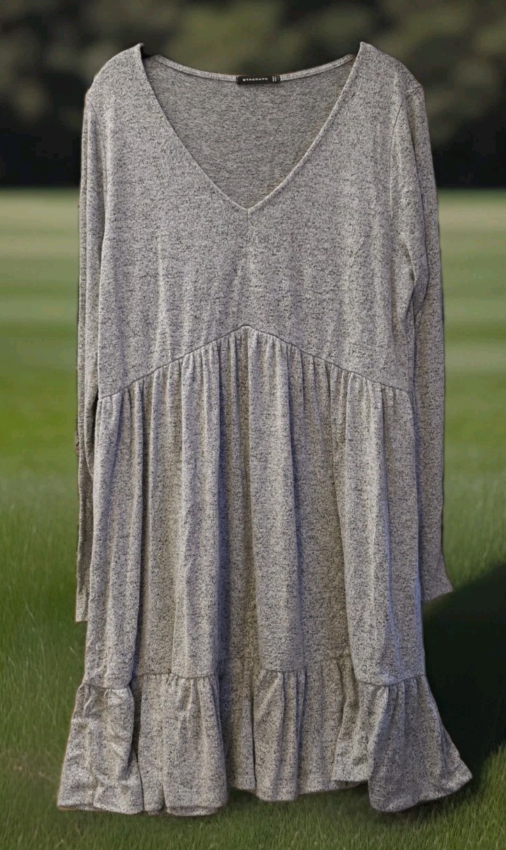 Grey Staccato Baby Doll Dress Long Sleeve V Neck Size Large Soft Casual