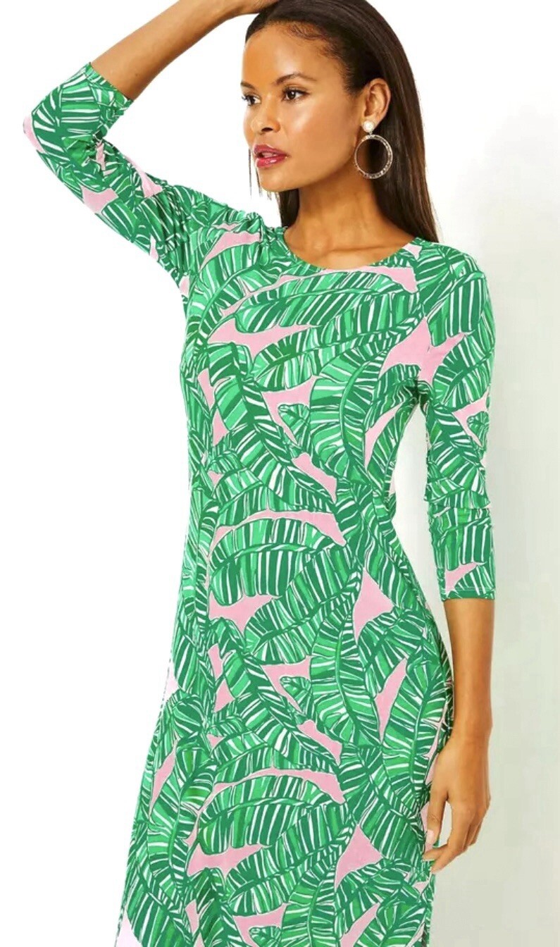 NWT $228 Lilly Pulitzer Morgann Maxi Dress LG, XL in Go Bananas Conch Shell Pink