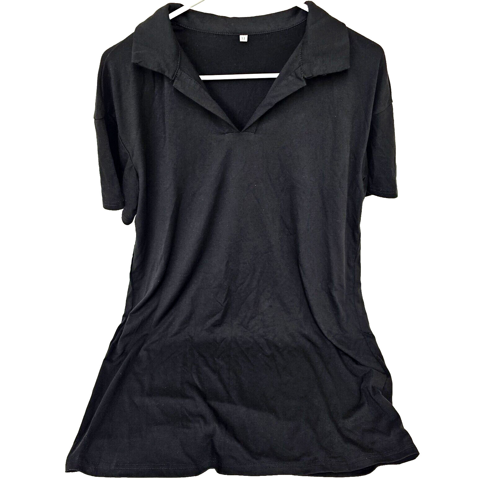 Womens Medium Vneck Tshirt Dress Black Casual Loose Above Knee Mini M Party