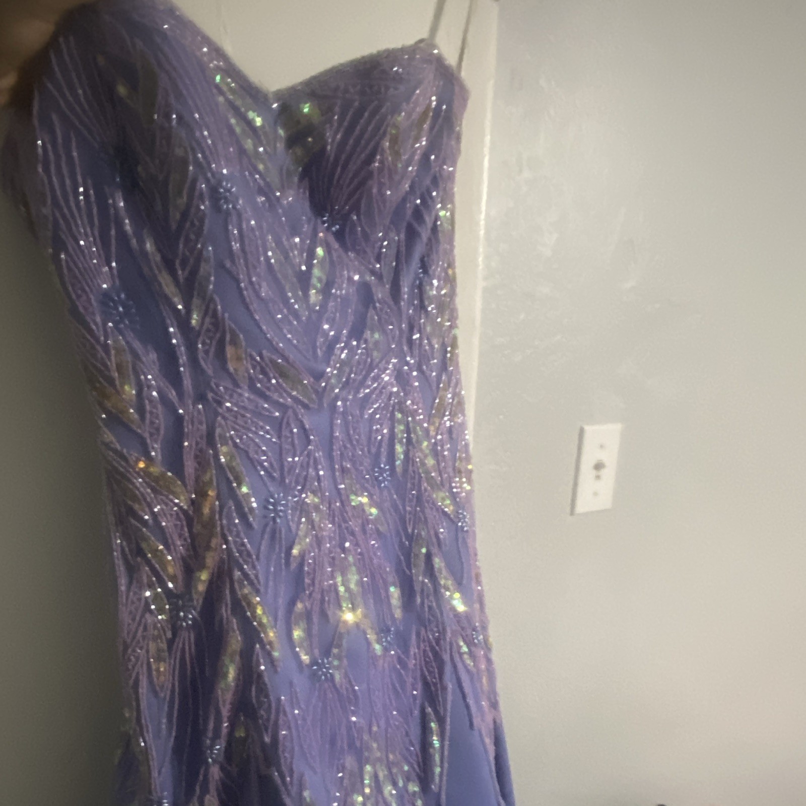 Cassandra Stone Purple Sequin Beaded Long Gown Sweetheart Neckline Size 8