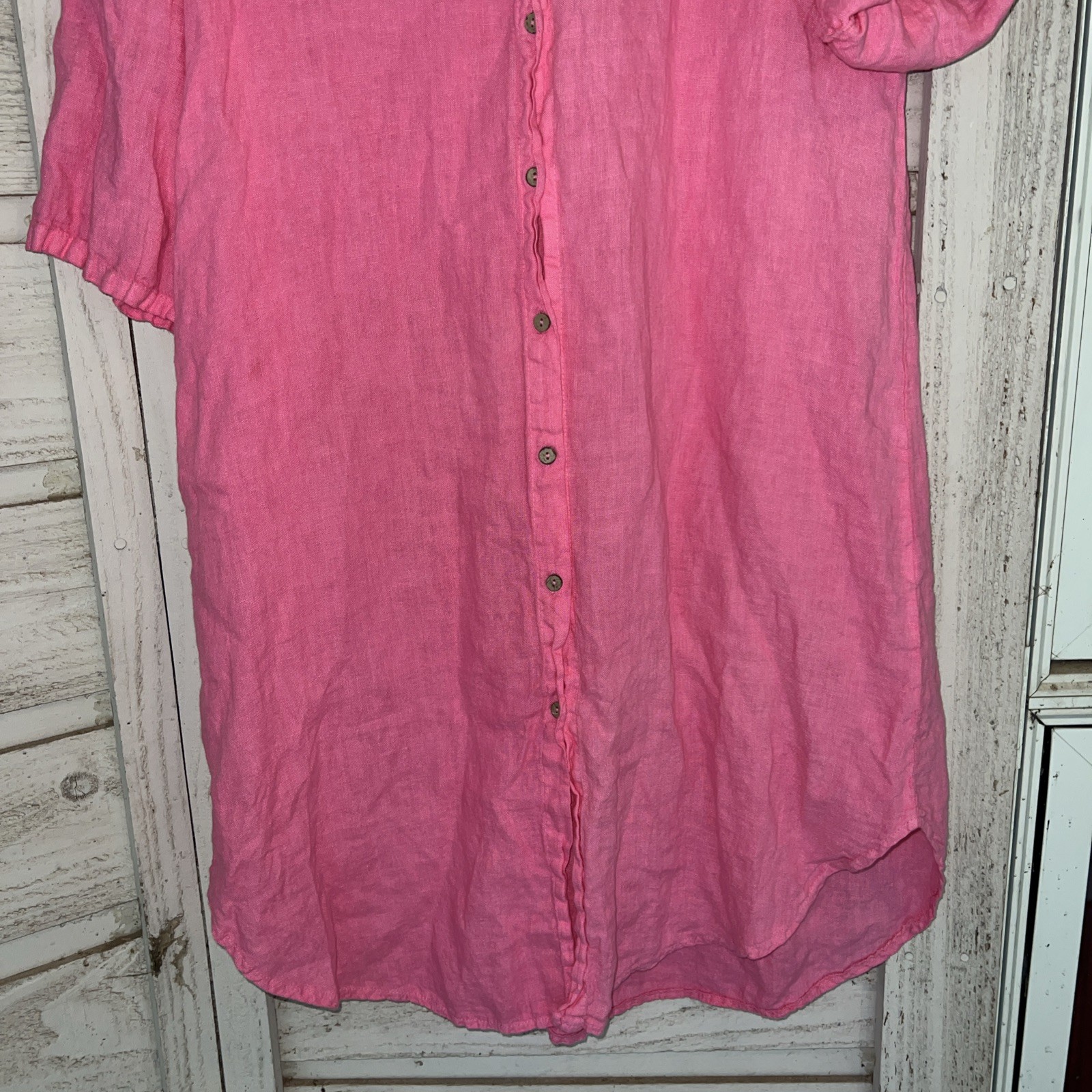 SPLENDID IRIS Dress L/XL Linen Italy Pink Resort Beach Cruise Boho Button Down