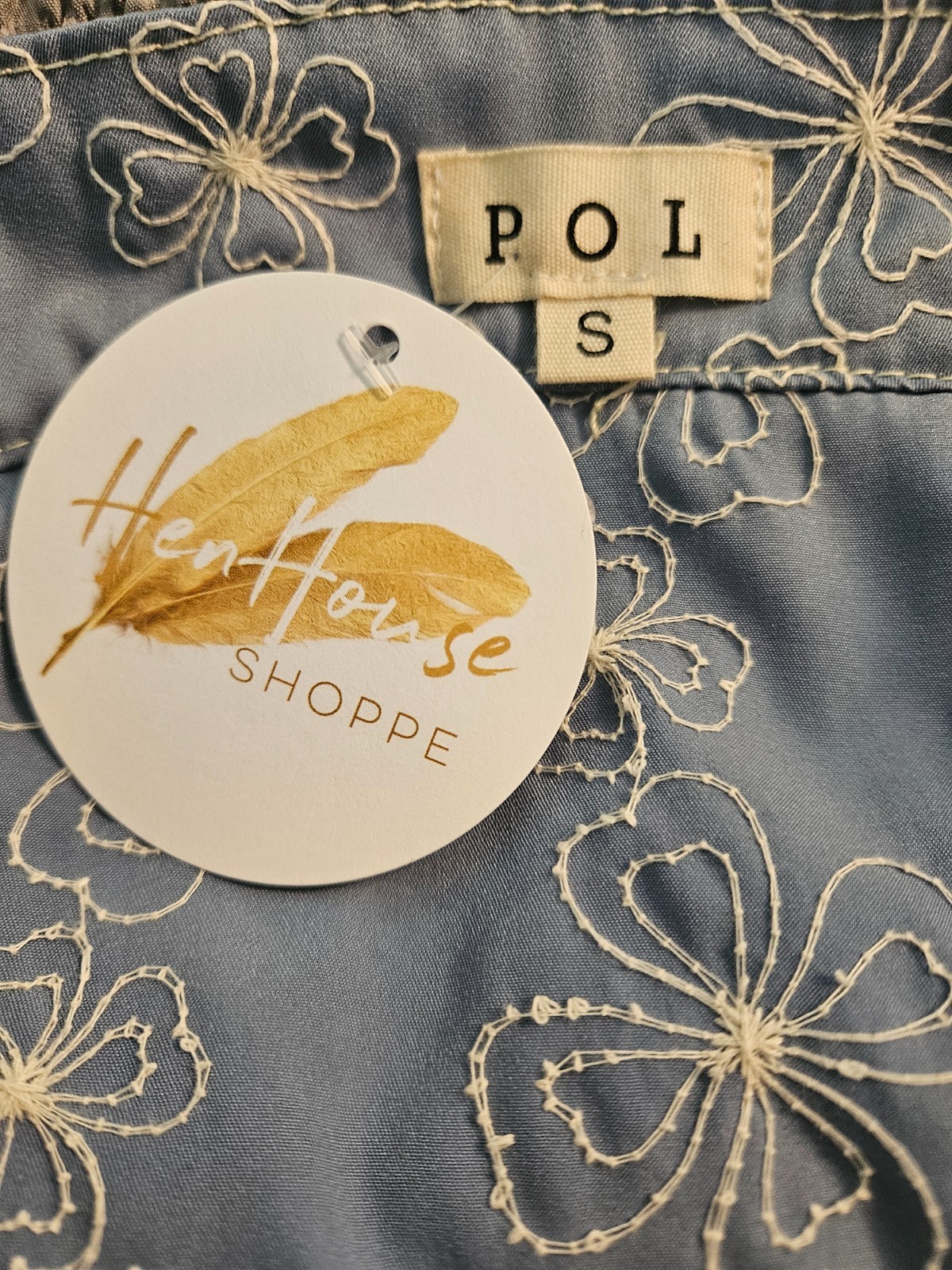 ‘POL’ Leo embroidered overall dress. Size: Small