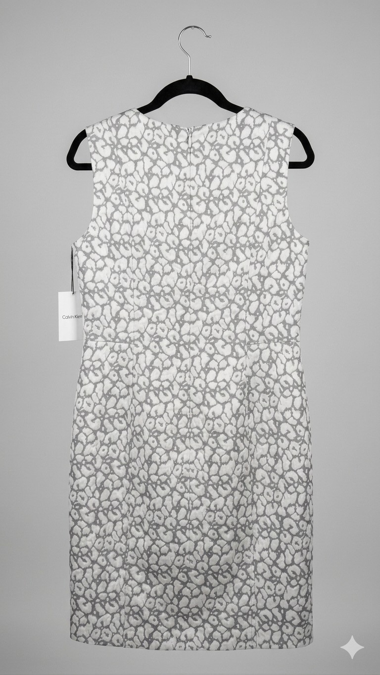 Calvin Klein S Floral Sheath Dress Gray White Knee Length Round Neck