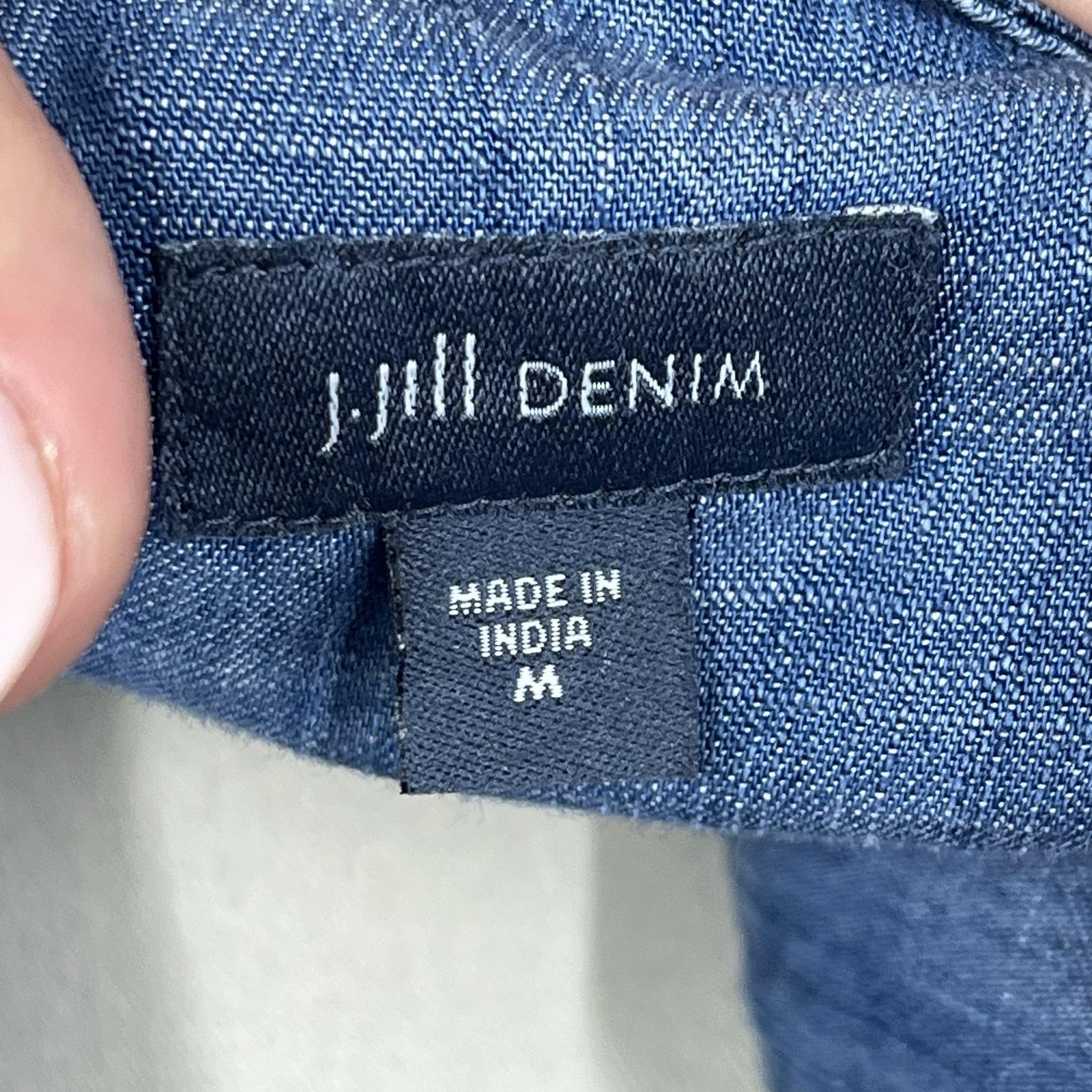 J Jill Denim Dress Womens Medium Blue Chambray Shift Embroidered Pockets Boho