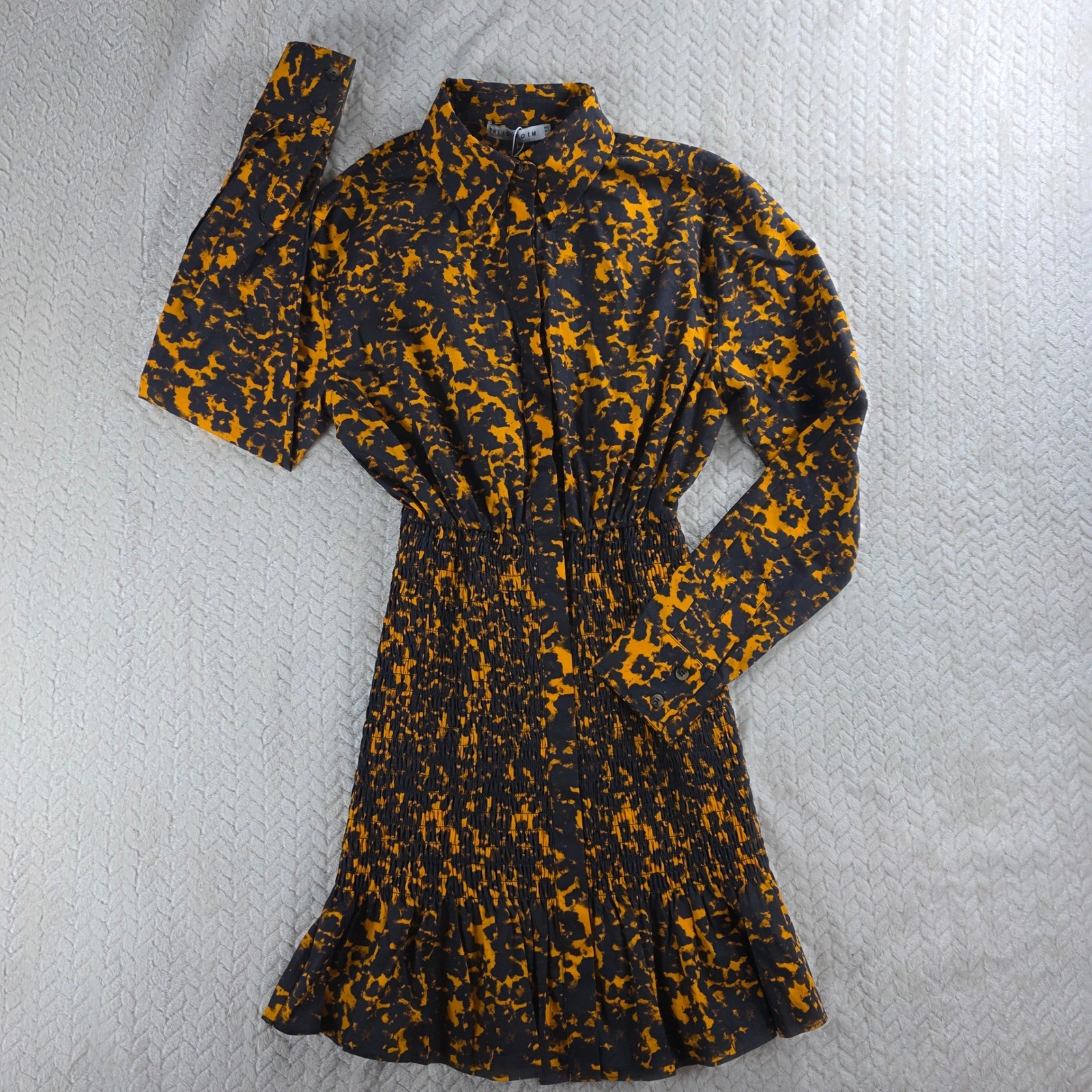 Third Form Womens US 2 XS Orange Black Blur Out Shirred Mini Dress Smocked Waist