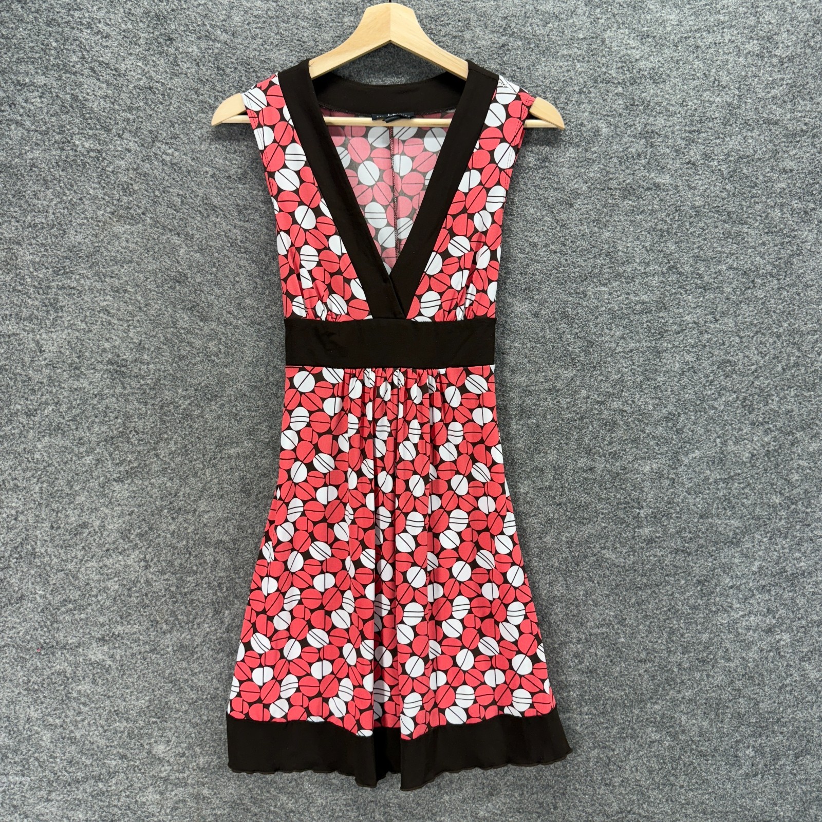 I.N. Dress Women L Large Pink Geometric Sheath Midi V-Neck Belted Sleeveless