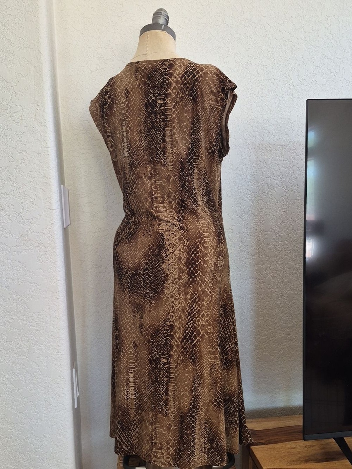 Lauren Ralph Lauren Wrap Top, Side Gathered, Snake Print, Stretch Dress Sz Large