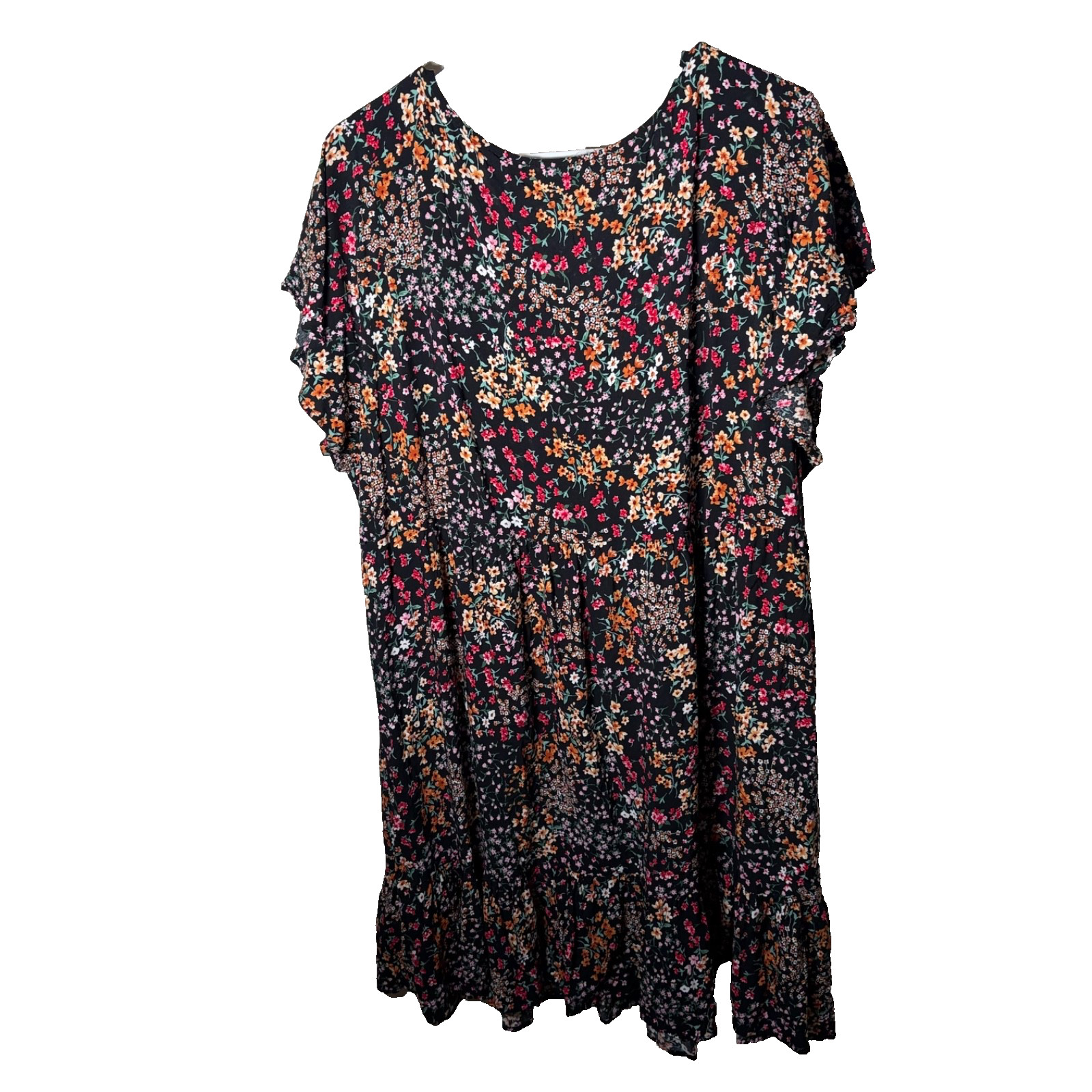 Passport Dress Women’s 3X Black Floral Round Neck Short Sleeve Casual Boho