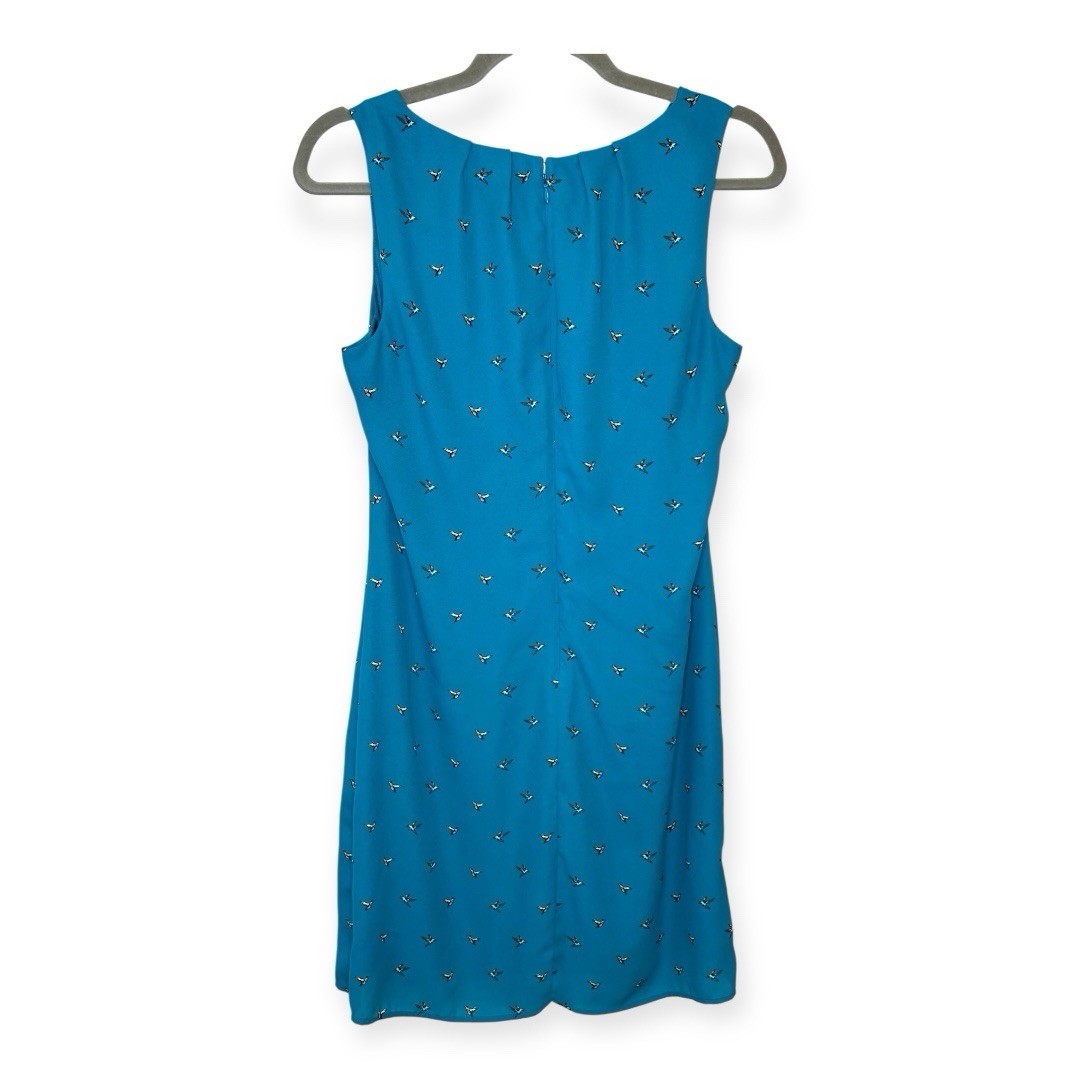 Worthington Teal Blue Sheath Dress Hummingbird Print Sleeveless Mod Retro 6