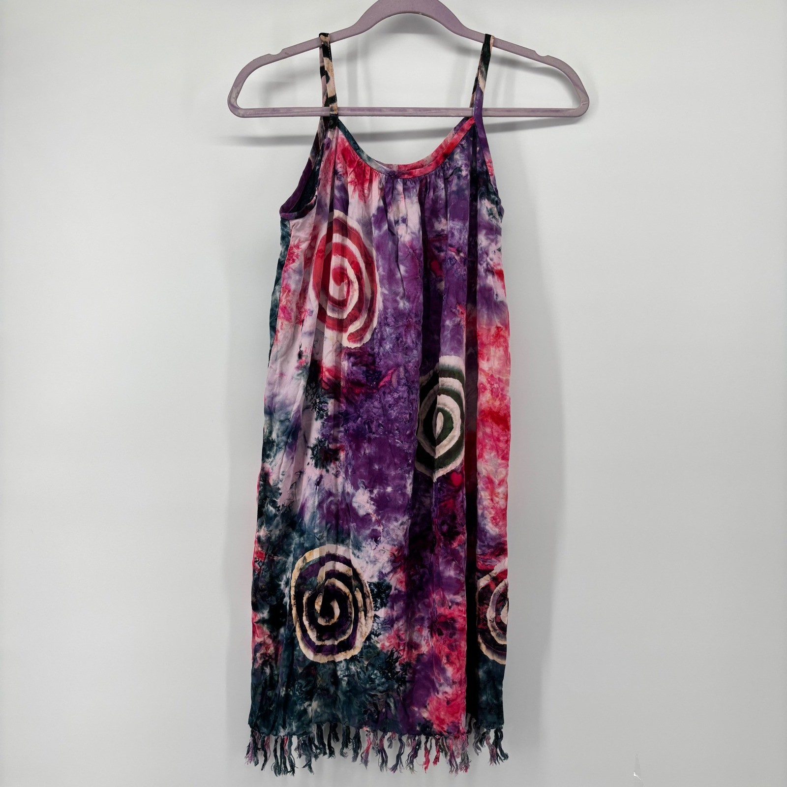 Batik Rumah Yogyakarta Tie Dye Spiral Fringe Shift Dress Multicolor Womens