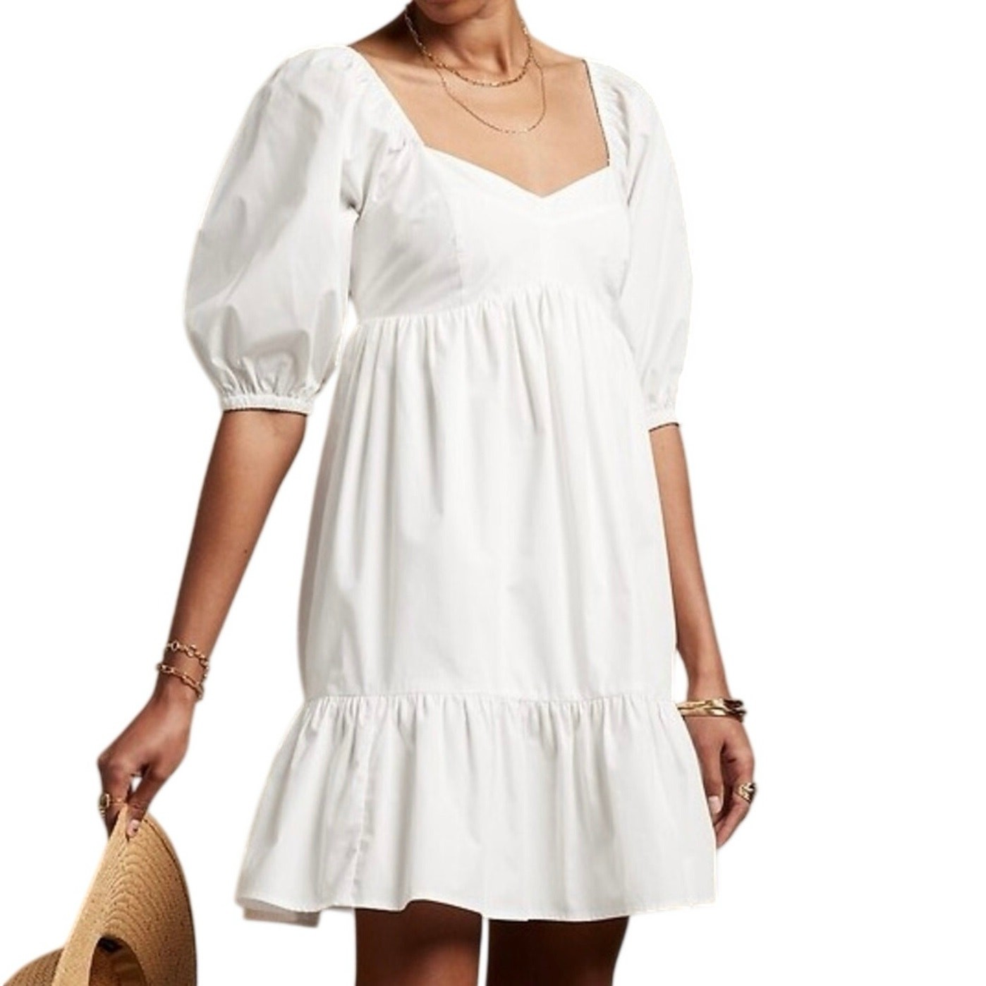 Banana Republic White Puff Sleeve Off Shoulder Babydoll Top XXS 100% Cotton