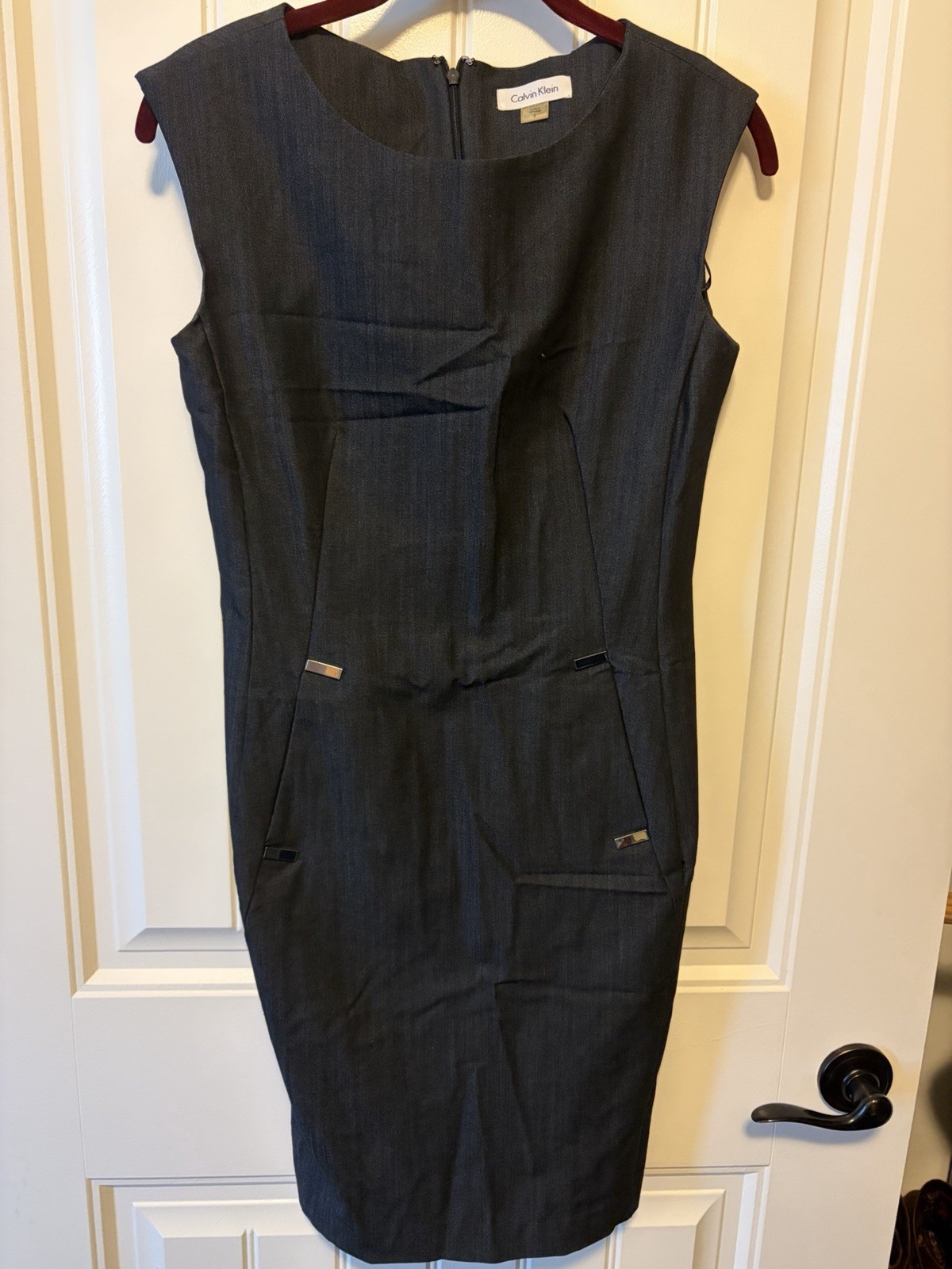 Calvin Klein Women’s denim style Solid Sheath Sleeveless Round Neck Dress sz 2