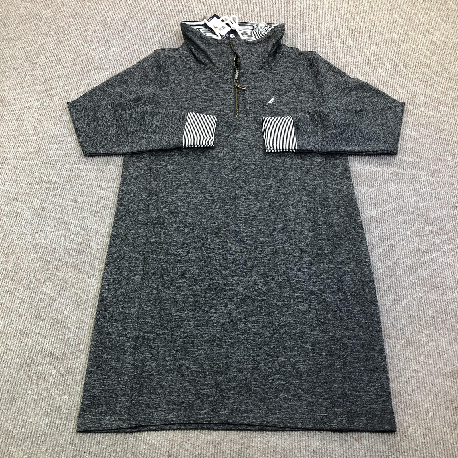 Nautica Jeans Sweater Dress Womens Small Gray Knit High Neck Zip Long Sleeve